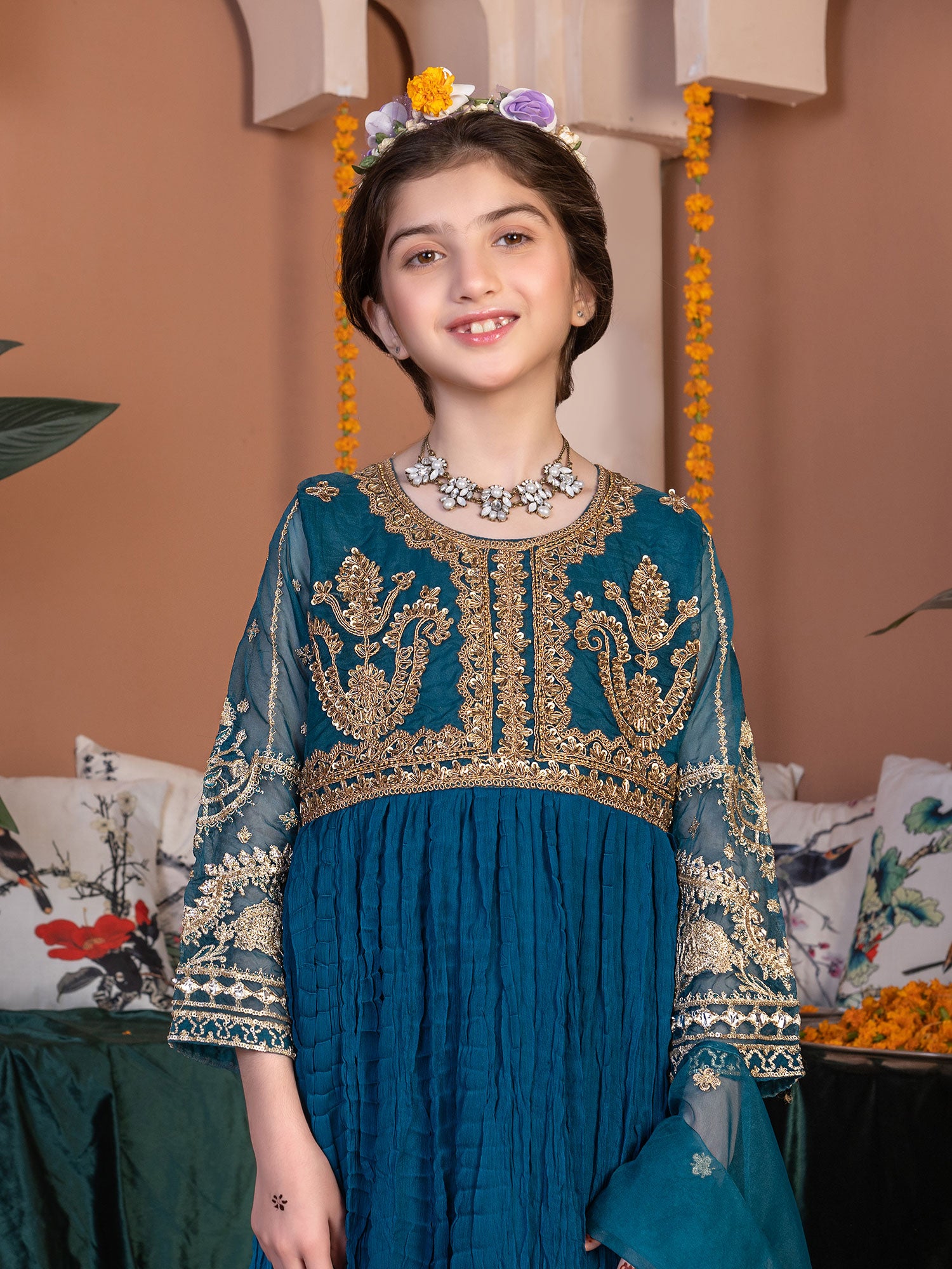 Ally's Kids Zinc Embroidered Chiffon Maxi Suit (AL-3841)