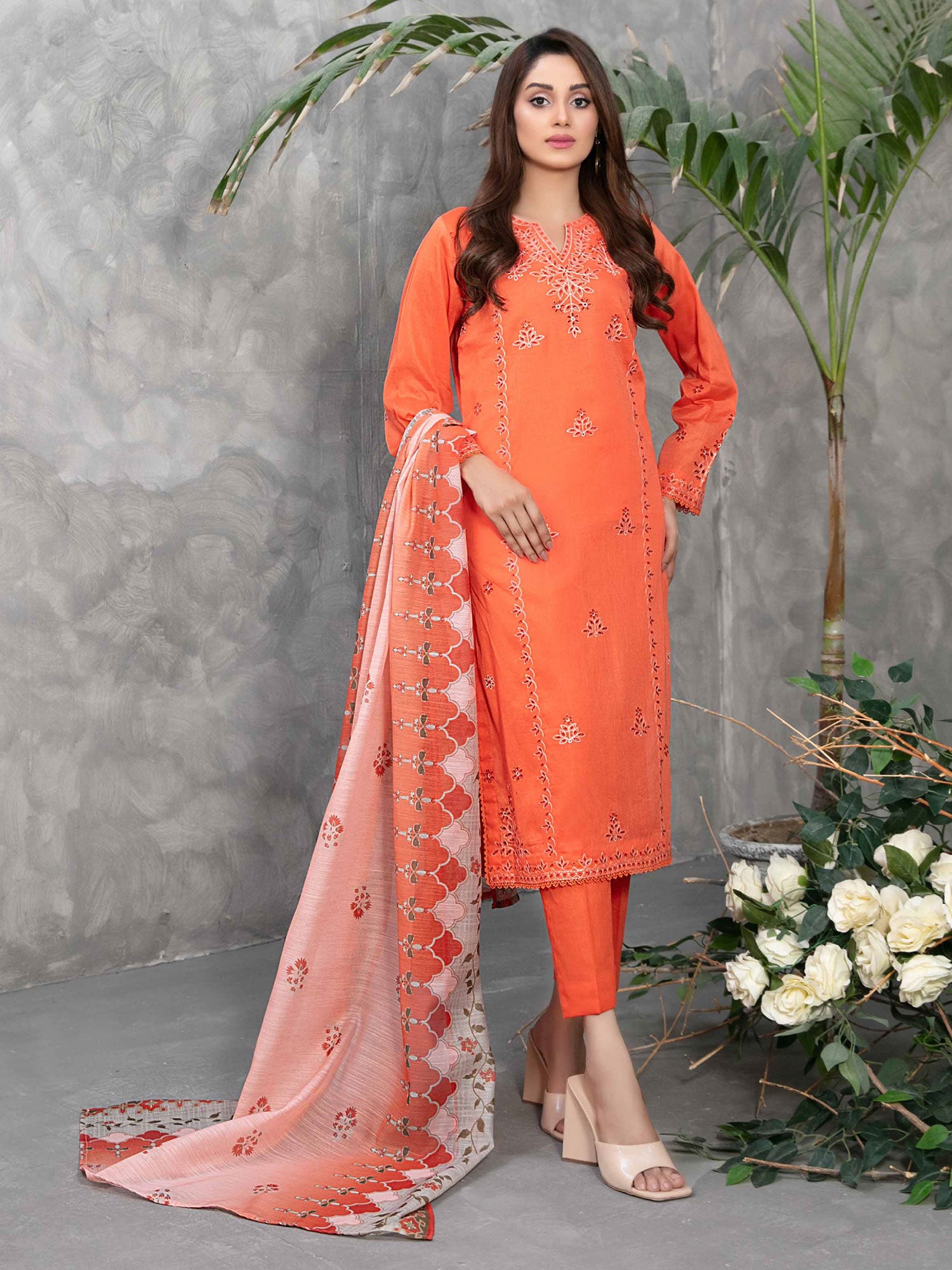 Tawakkal "Aarah" Orange Embroidered Lawn Suit (D2825)