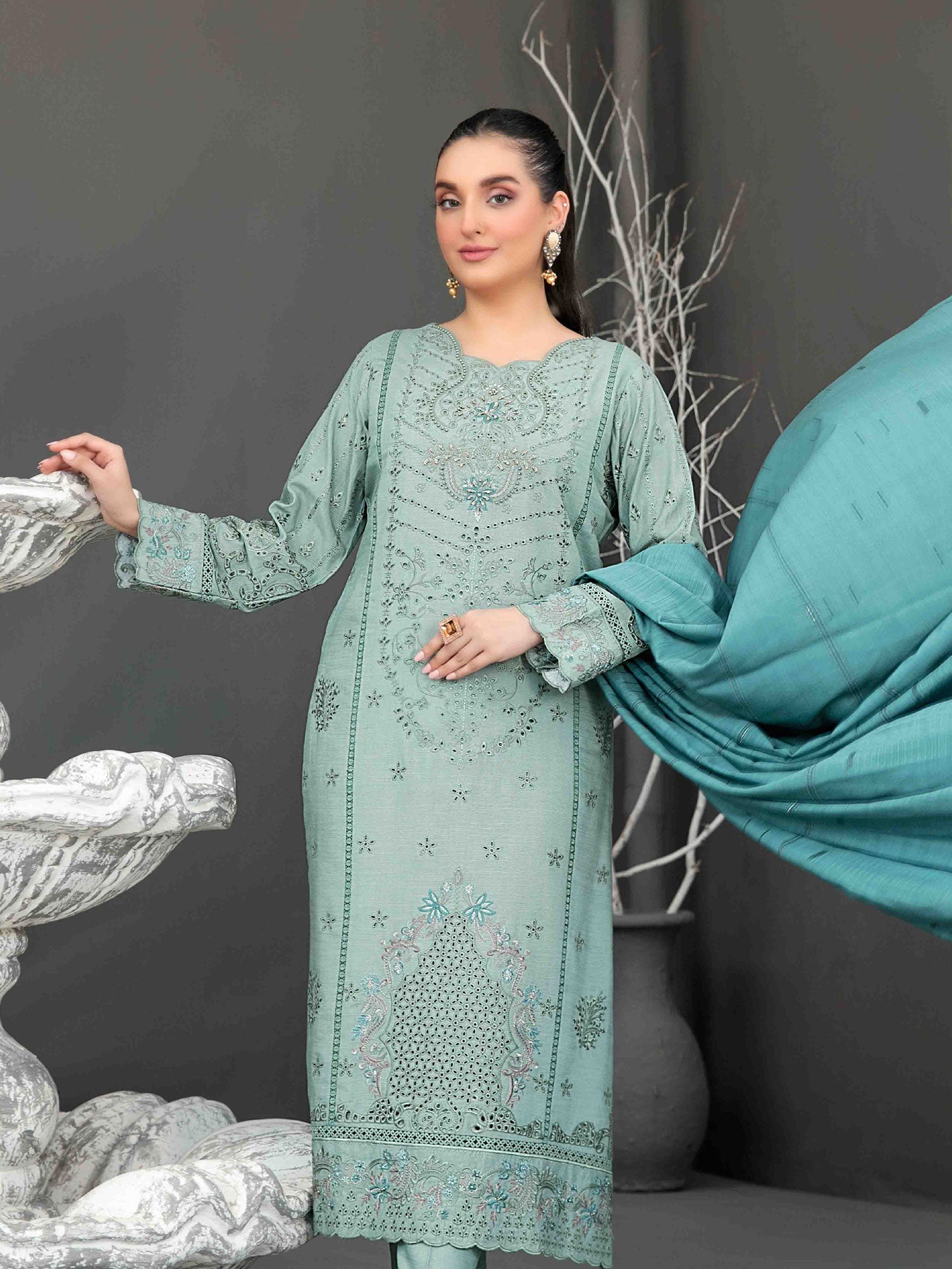 Tawakkal "Aezal" Semi-Stitched Embroidered Viscose Sea Green Suit (D-3623)