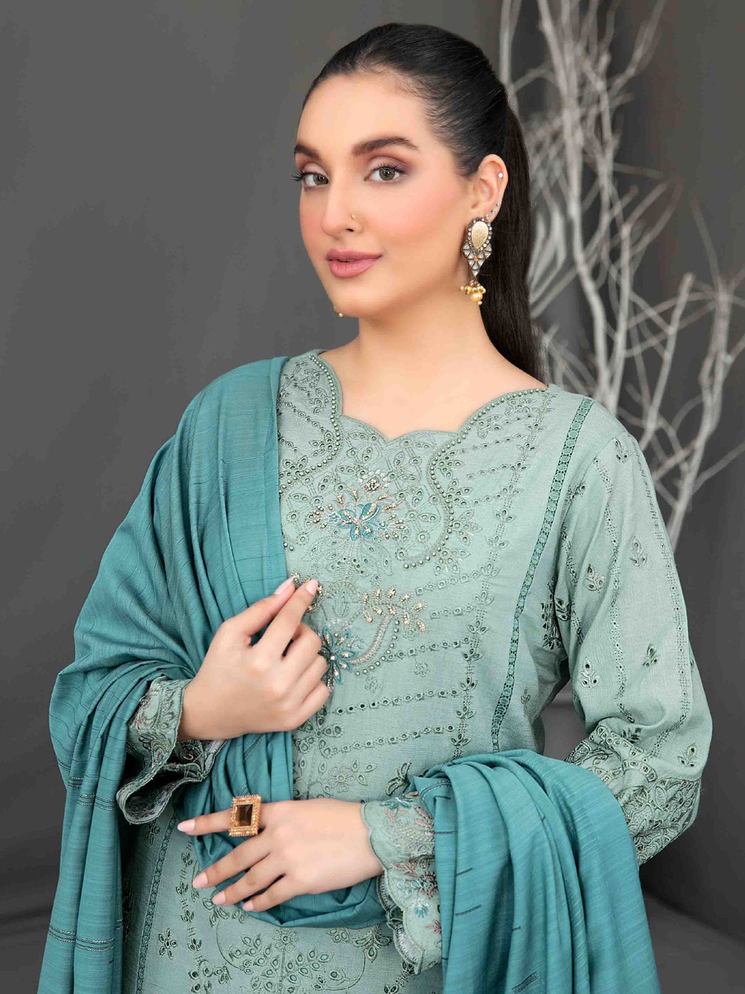 Tawakkal "Aezal" Semi-Stitched Embroidered Viscose Sea Green Suit (D-3623)