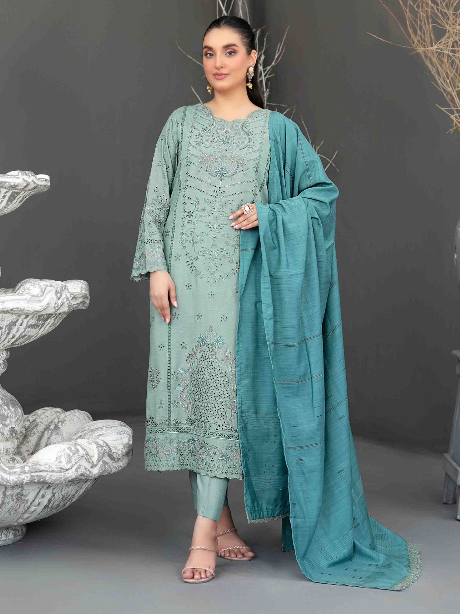 Tawakkal "Aezal" Semi-Stitched Embroidered Viscose Sea Green Suit (D-3623)