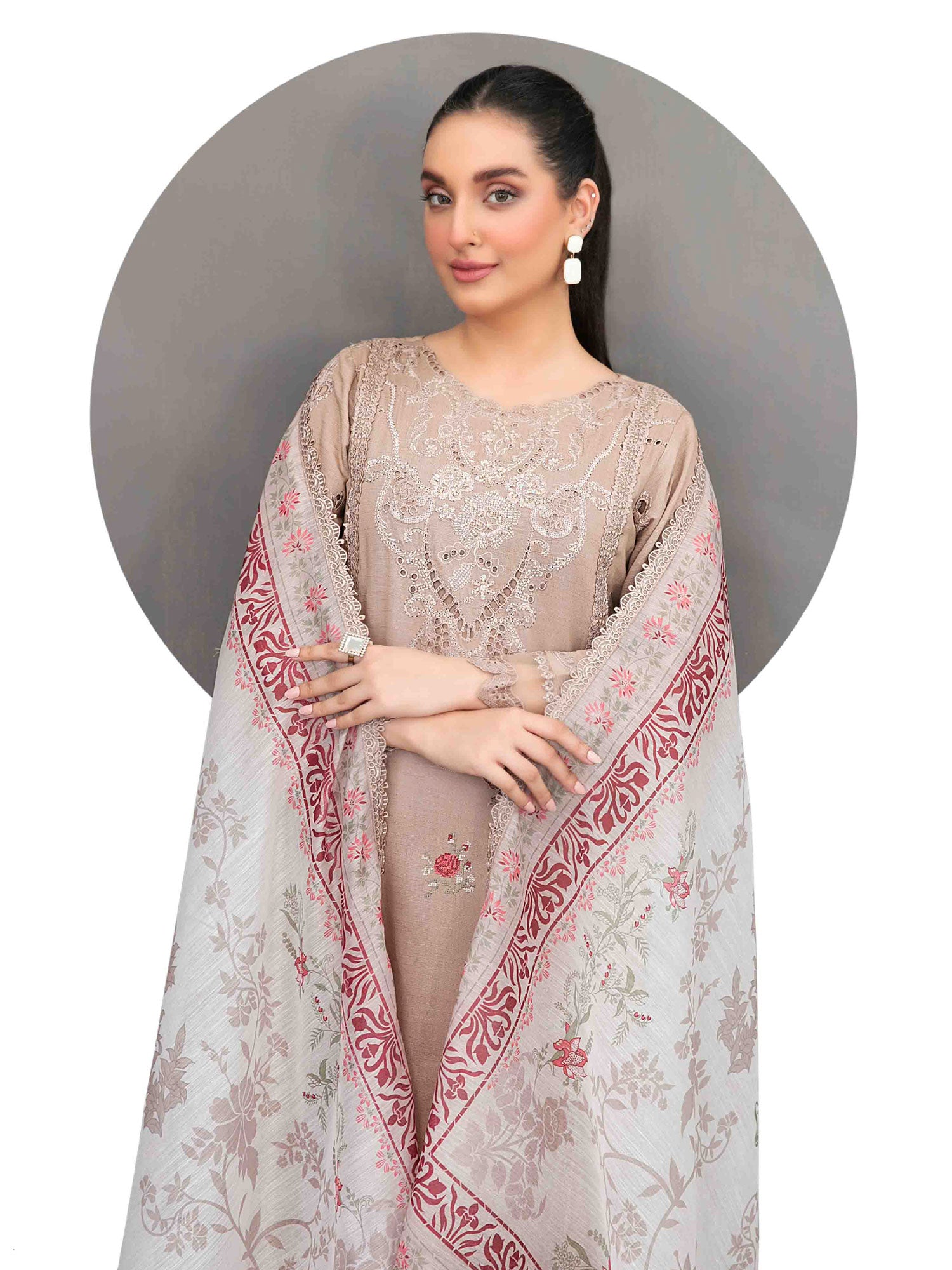 Tawakkal "Aezal" Semi-Stitched Embroidered Viscose Beige Suit (D-3617)