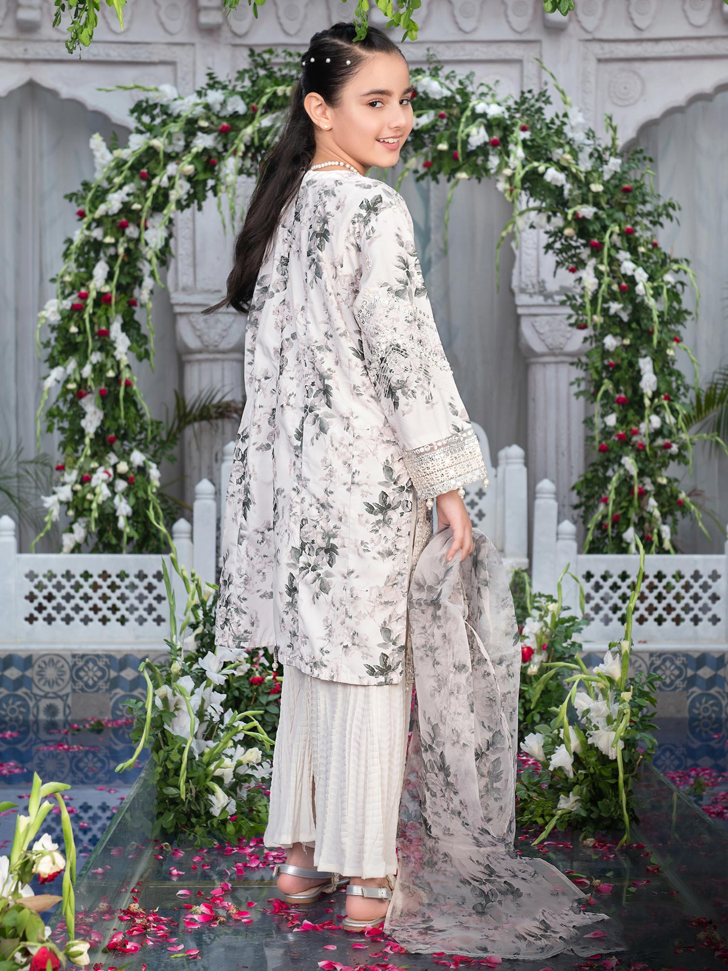 Ally's Kids Off-White Silk Suit with Sharara (DGP-235)