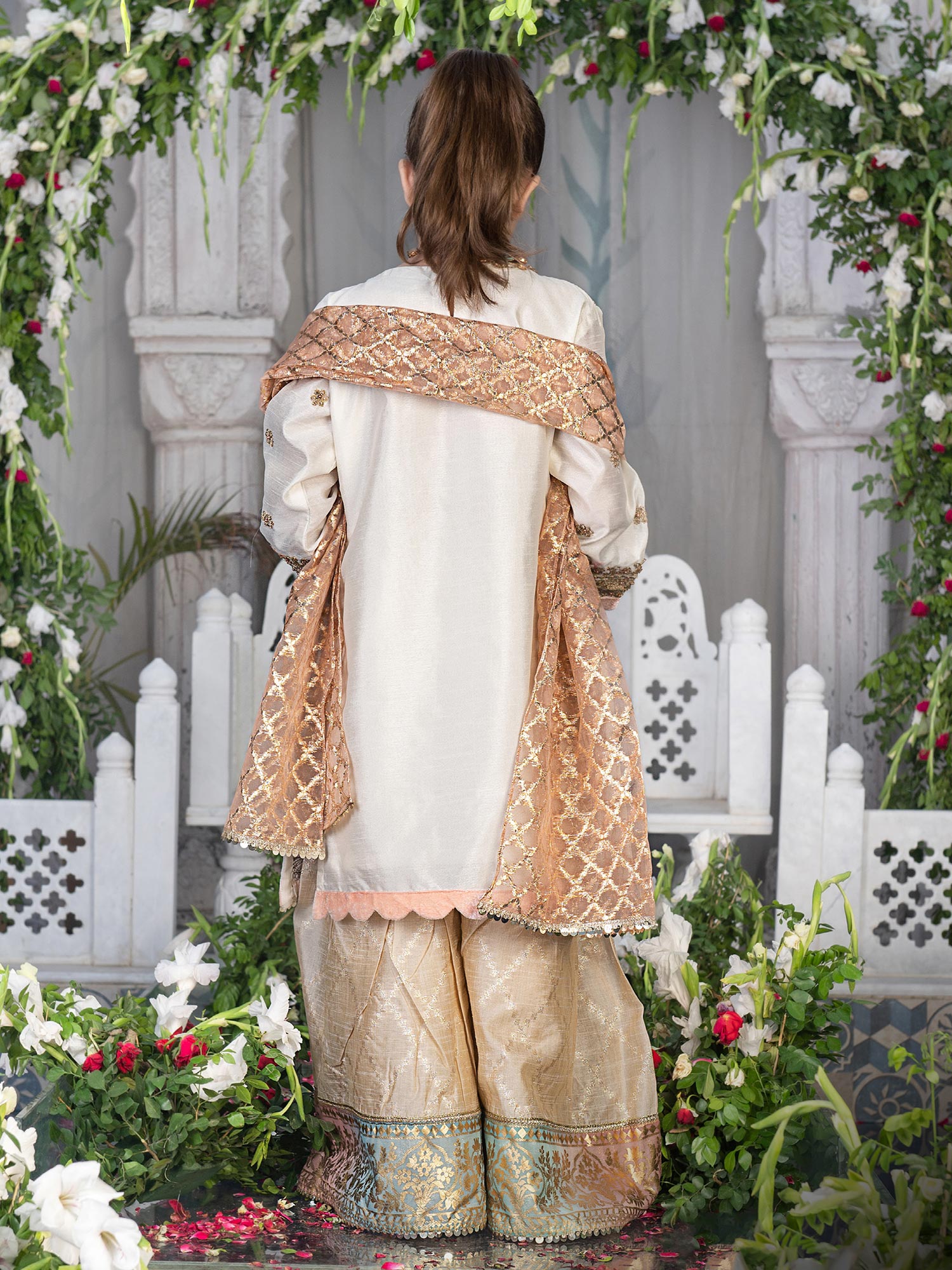 Ally's Kids Off-White Raw Silk Suit with Sharara (AR-83)