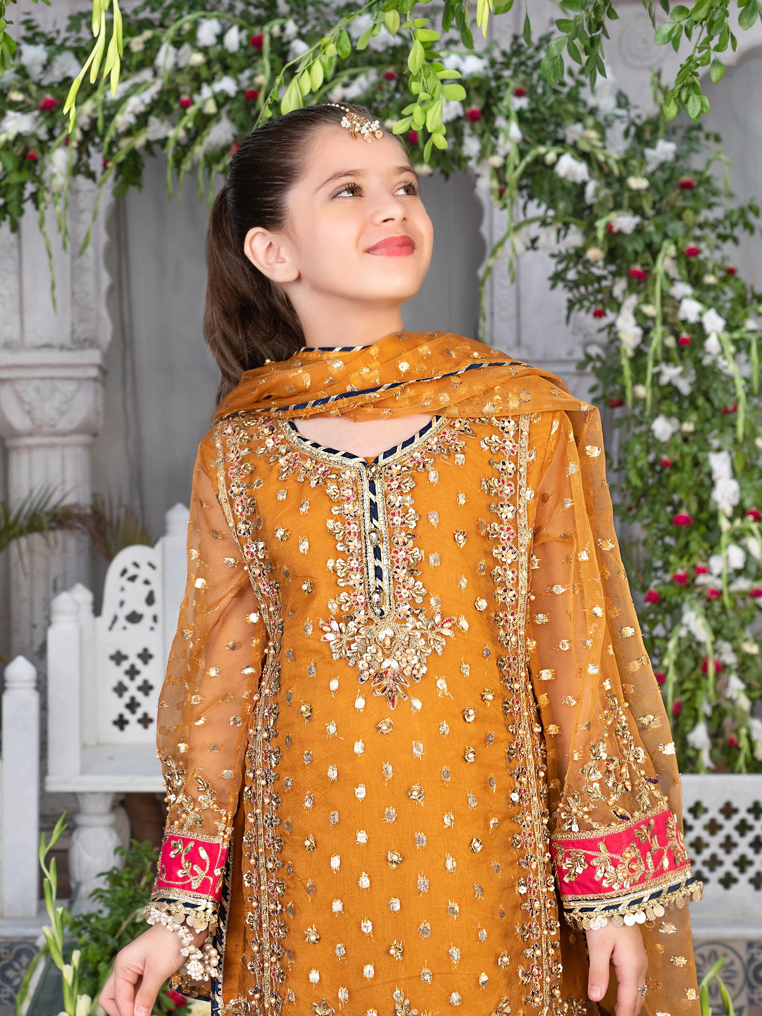 Ally's Kids Copper Orange Organza Suit with Gharara (AL-4014)