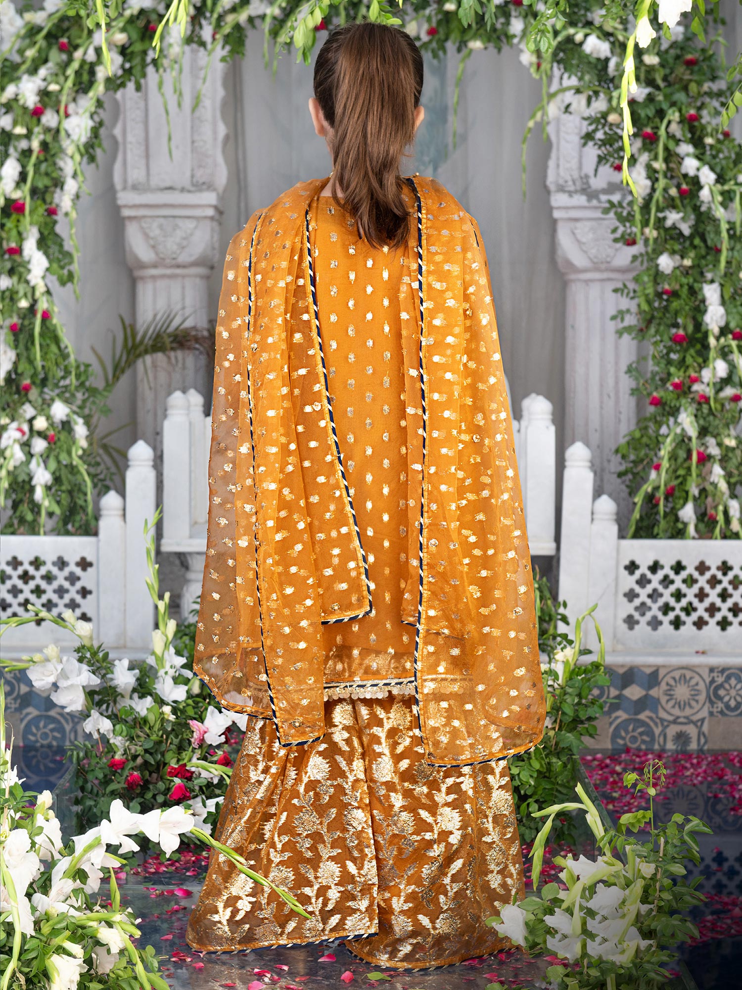 Ally's Kids Copper Orange Organza Suit with Gharara (AL-4014)