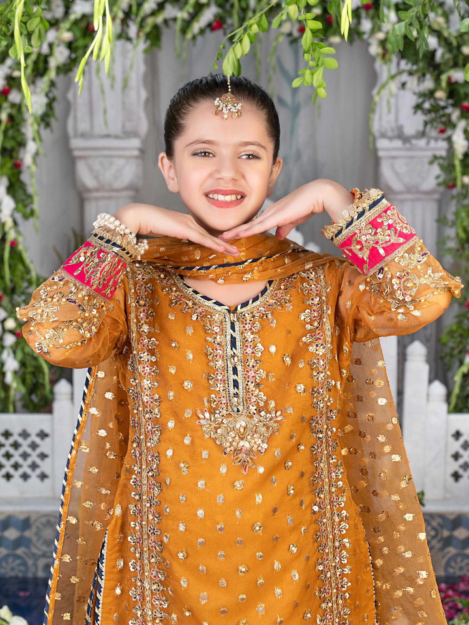 Ally's Kids Copper Orange Organza Suit with Gharara (AL-4014)