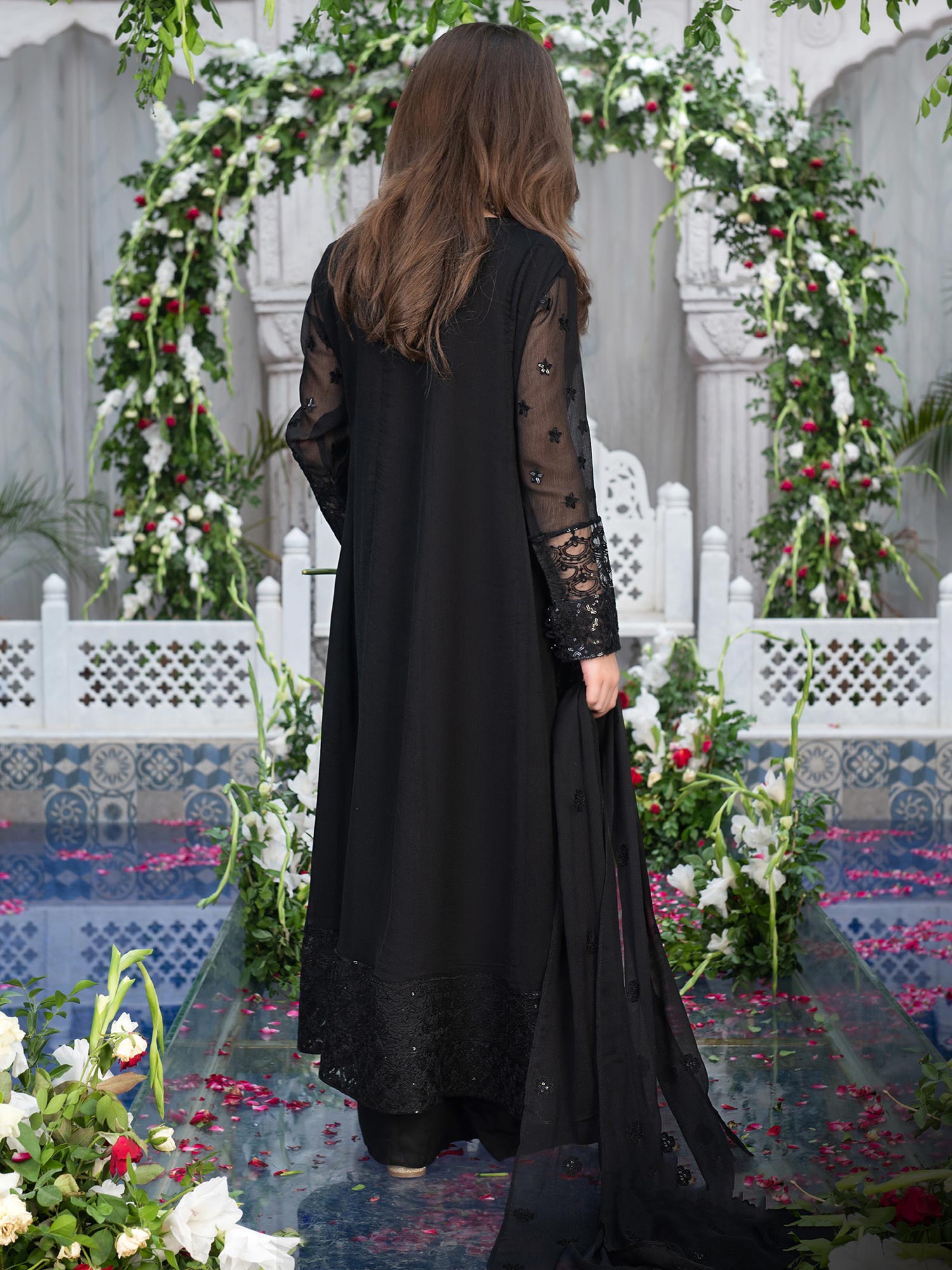 Ally's Kids Black Embroidered Chiffon Suit with Palazzo (AL-4041)