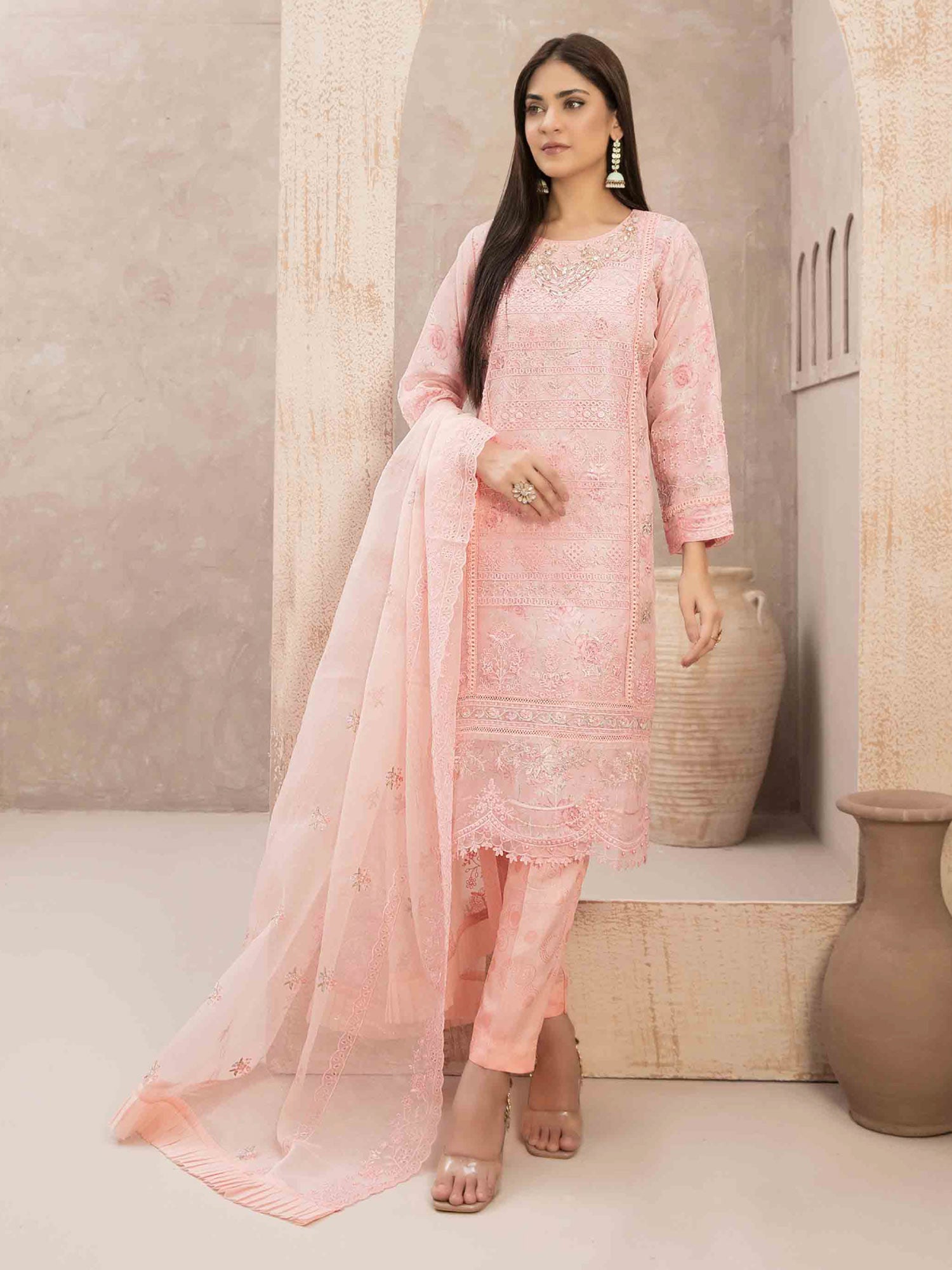 Tawakkal "Amavi" Heavy Emroidered Pink Suit (D9082)