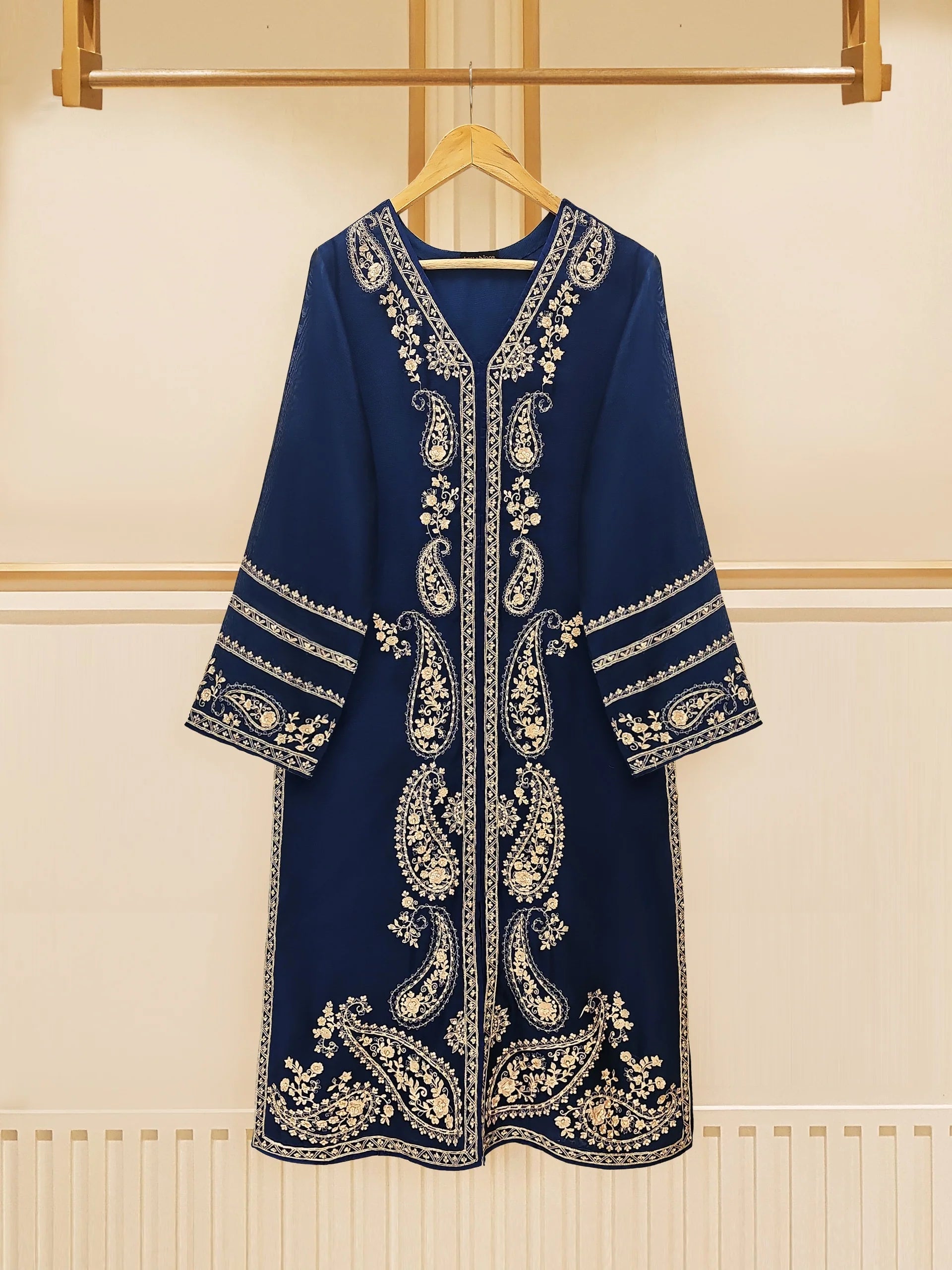 Agha Noor Navy Blue Embroidered Cotton Net 3-Piece Suit