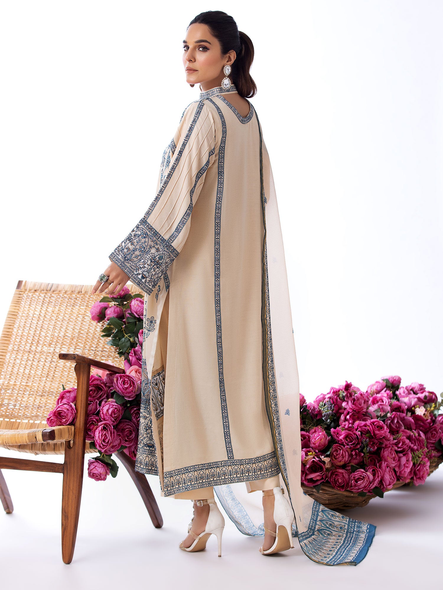 Heera's Beige Embroidered Cambric Cotton Suit