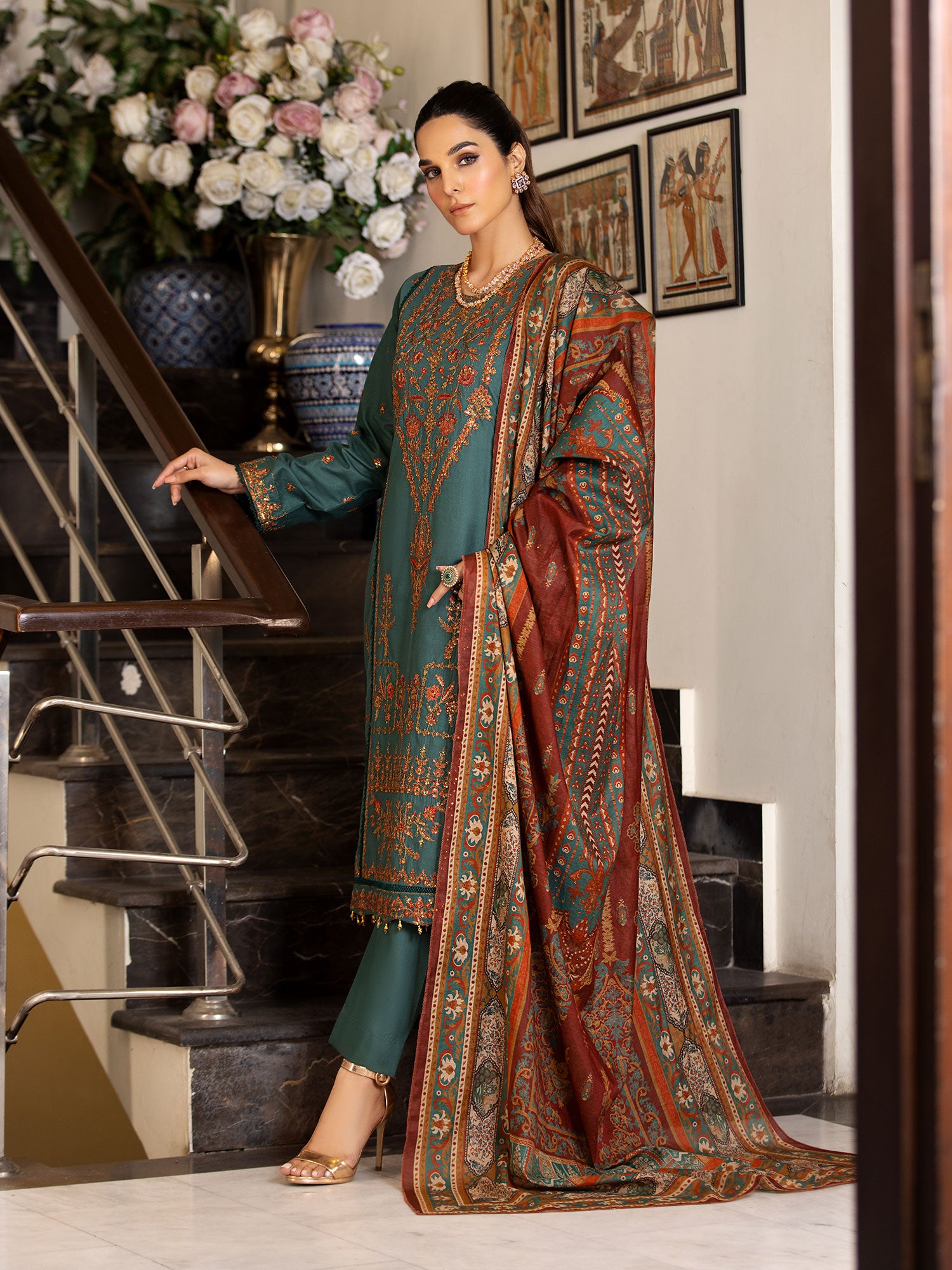 Heera's Green Embroidered Cambric Cotton Suit