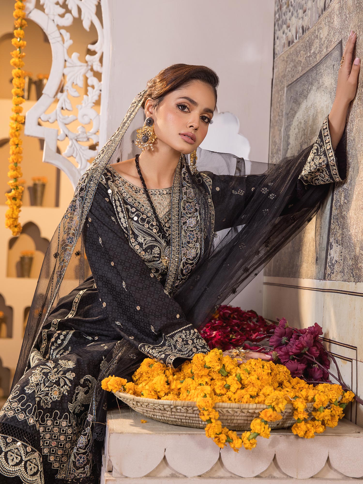 Heera's Black Luxury Embroidered 3-Piece Suit