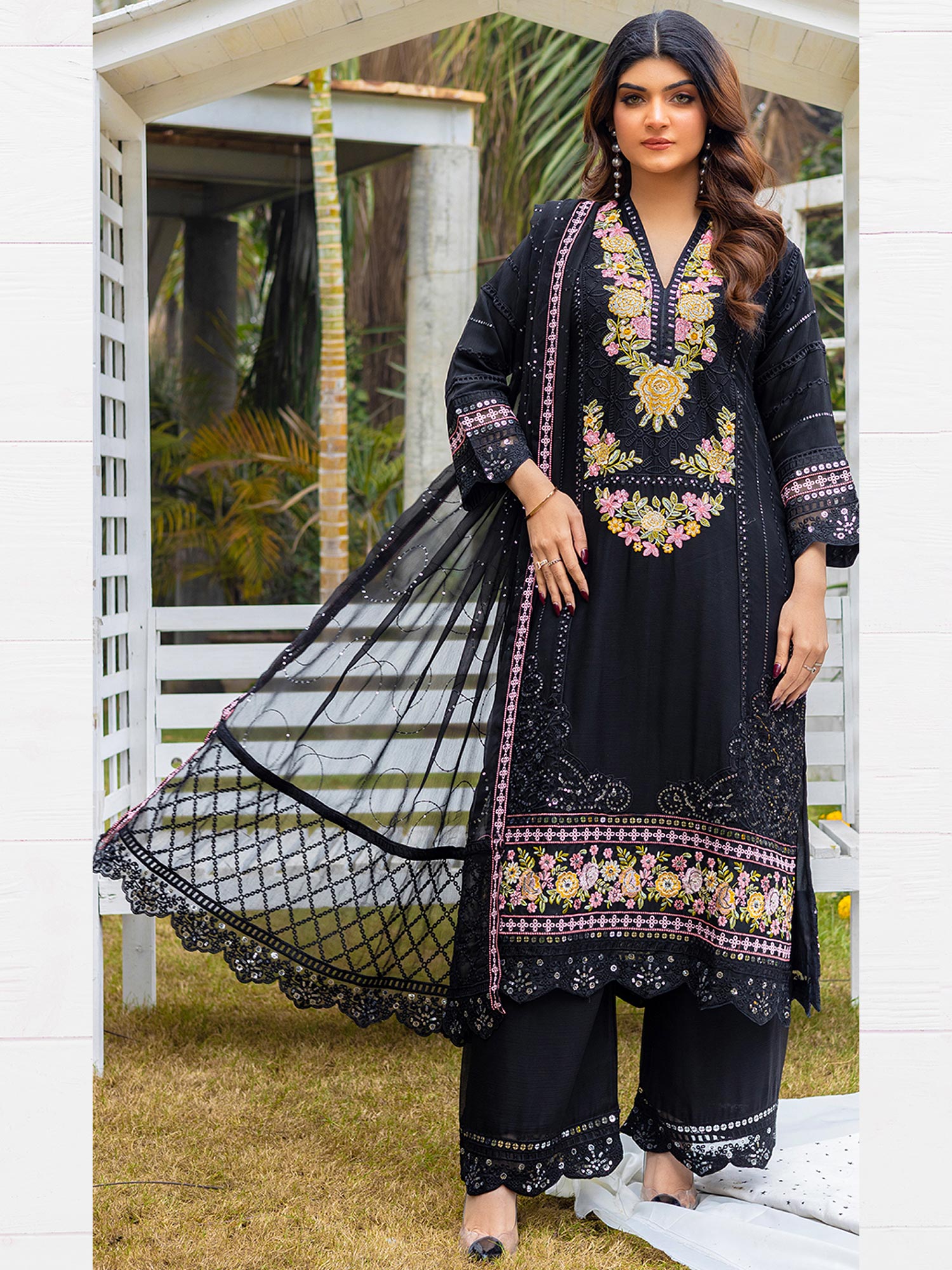 Luxury Embroidered Chiffon Suit (Vol.02) - Black