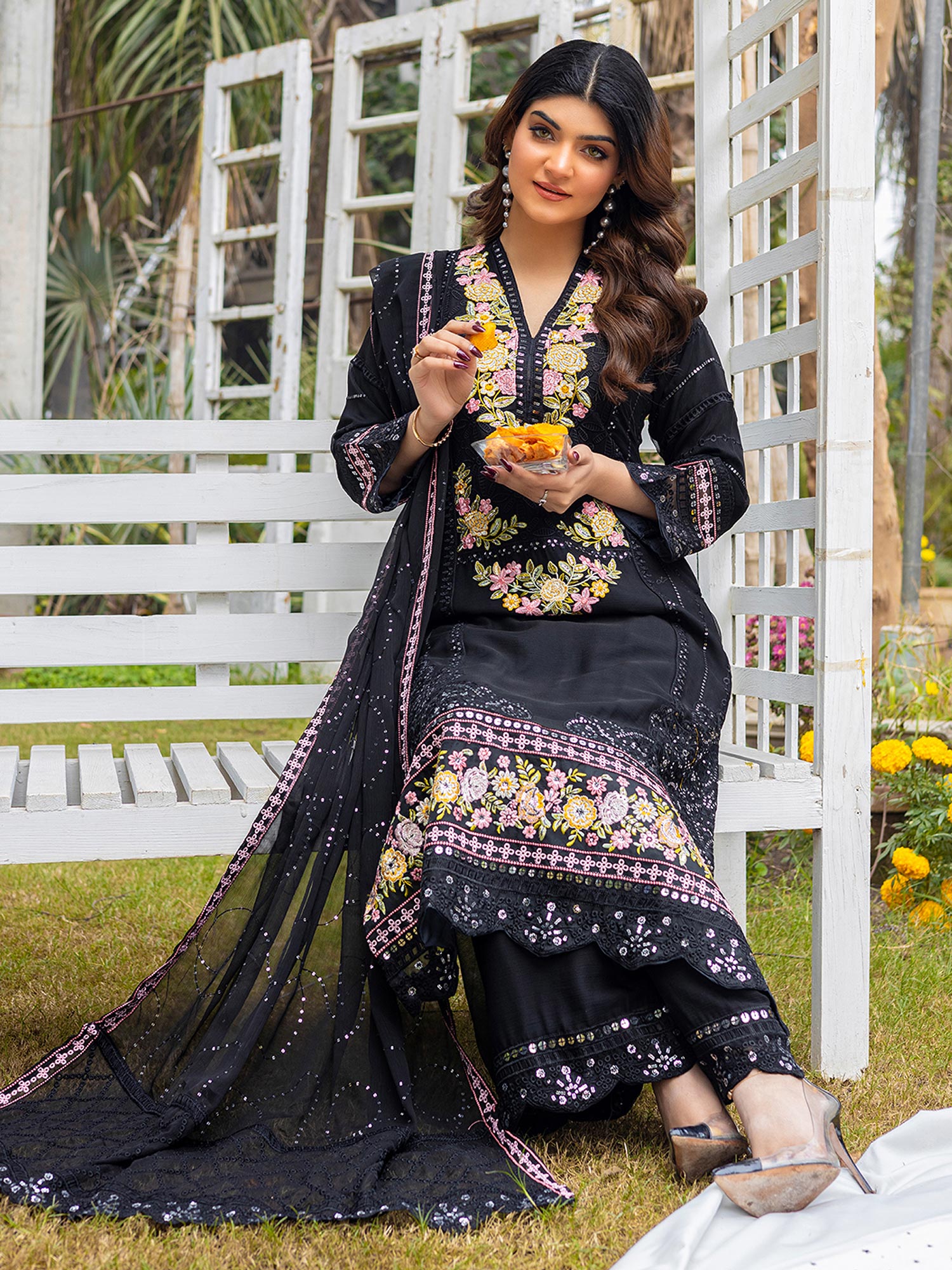 Luxury Embroidered Chiffon Suit (Vol.02) - Black