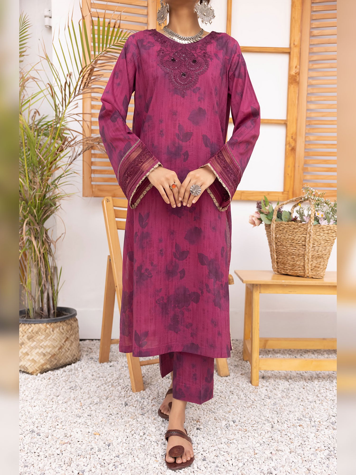 Casual Lite "Basics" Cotton Lawn 2-Piece Suit - Magenta