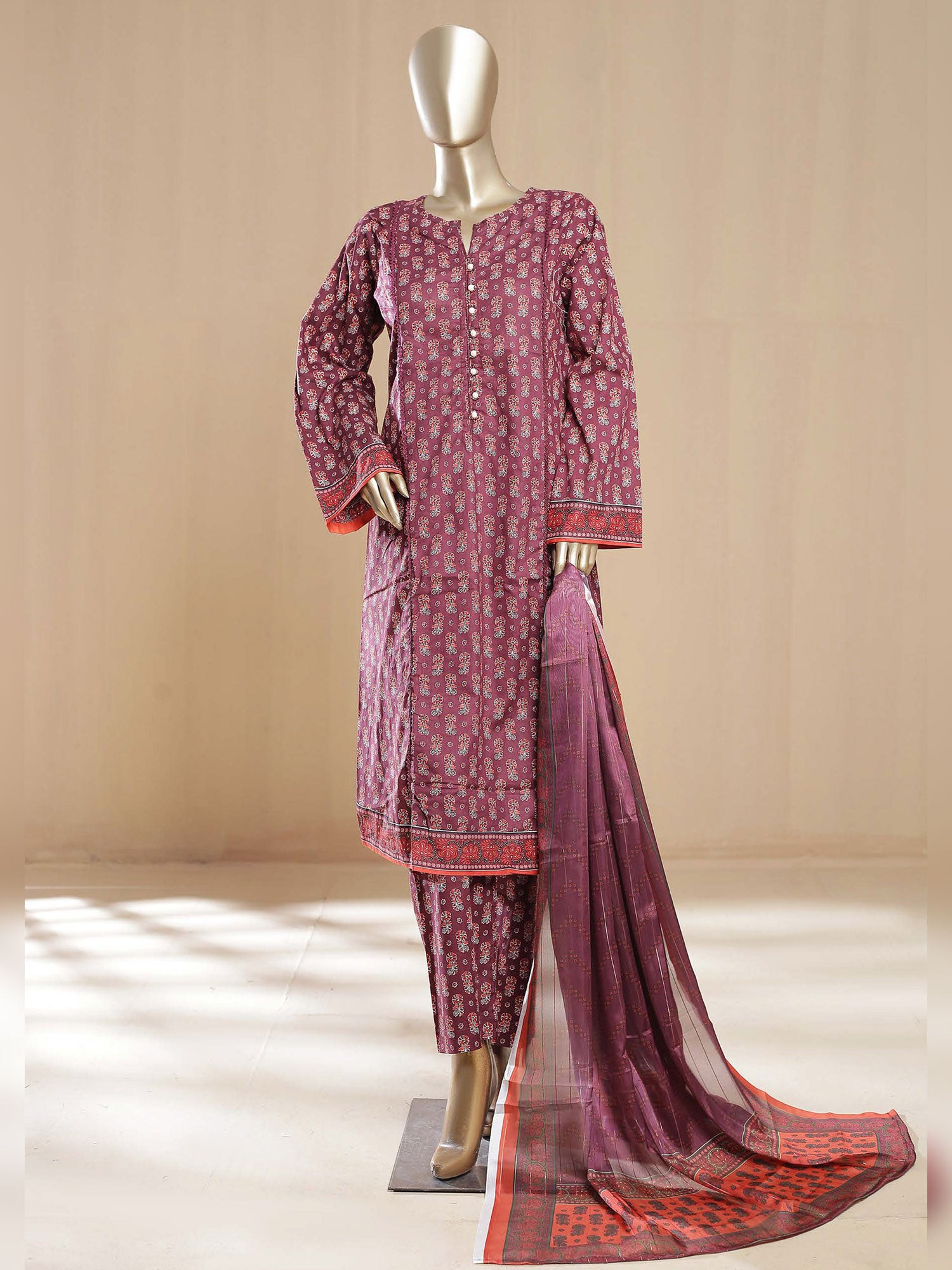 Bin Saeed "Khalidars" Lawn Frock Suit - Maroon