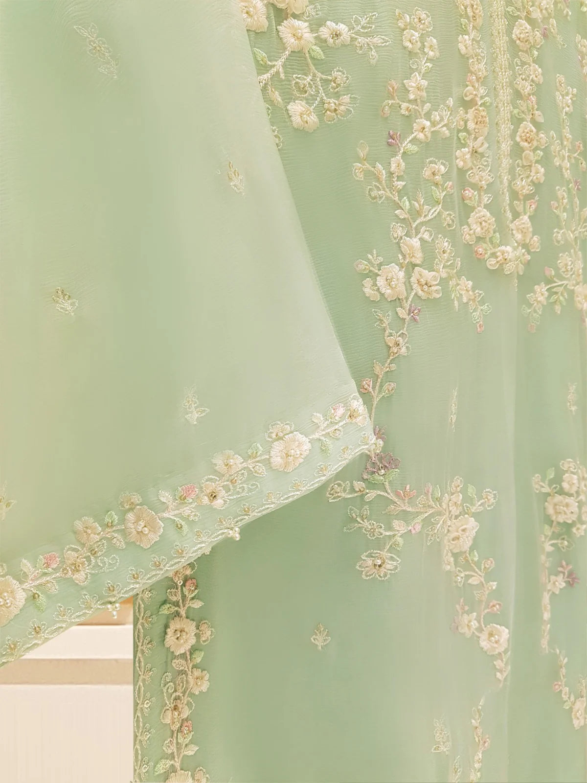 Agha Noor Pista Green Chiffon & Silk 2-Piece (Shirt + Trouser)