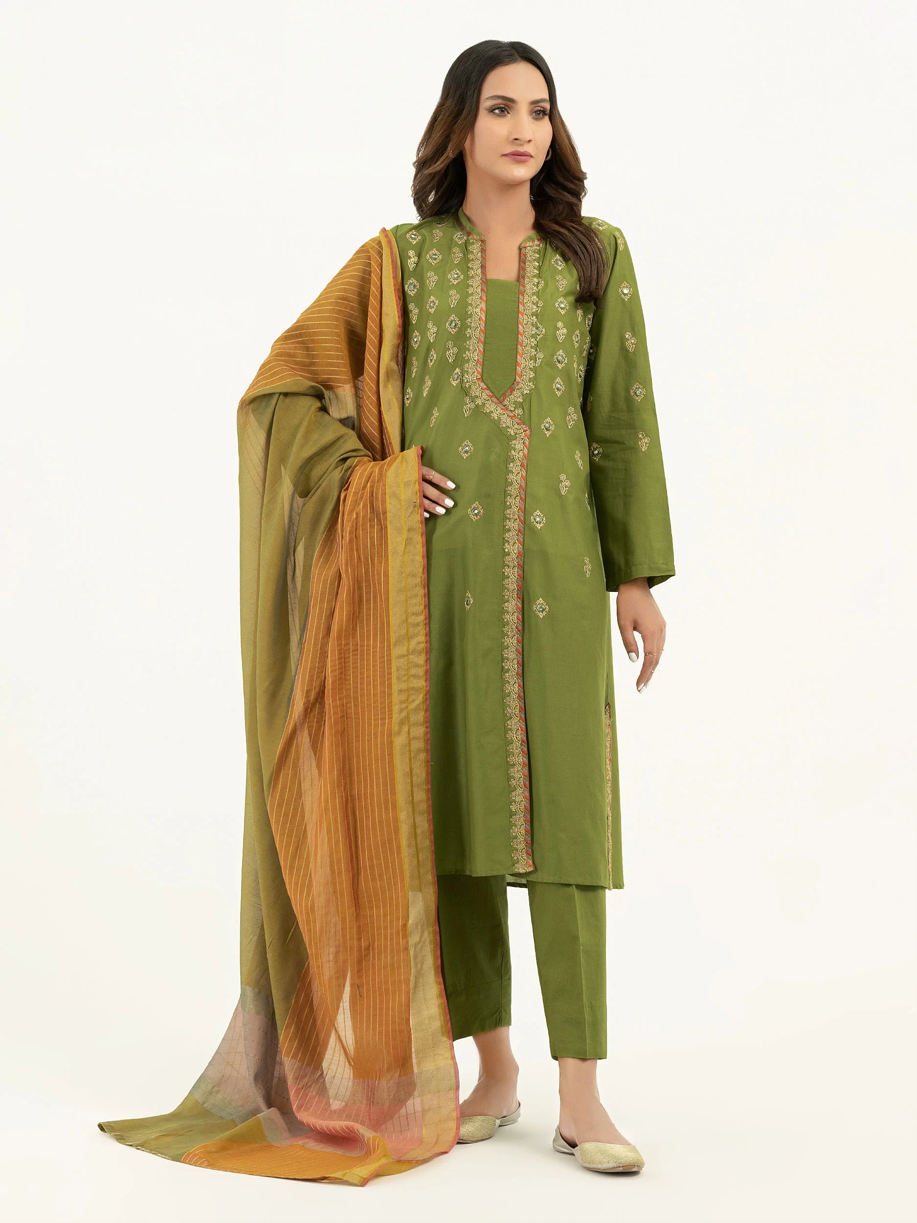 Limelight Green Jacquard Embroidered 3-Piece Suit (P6570SU)