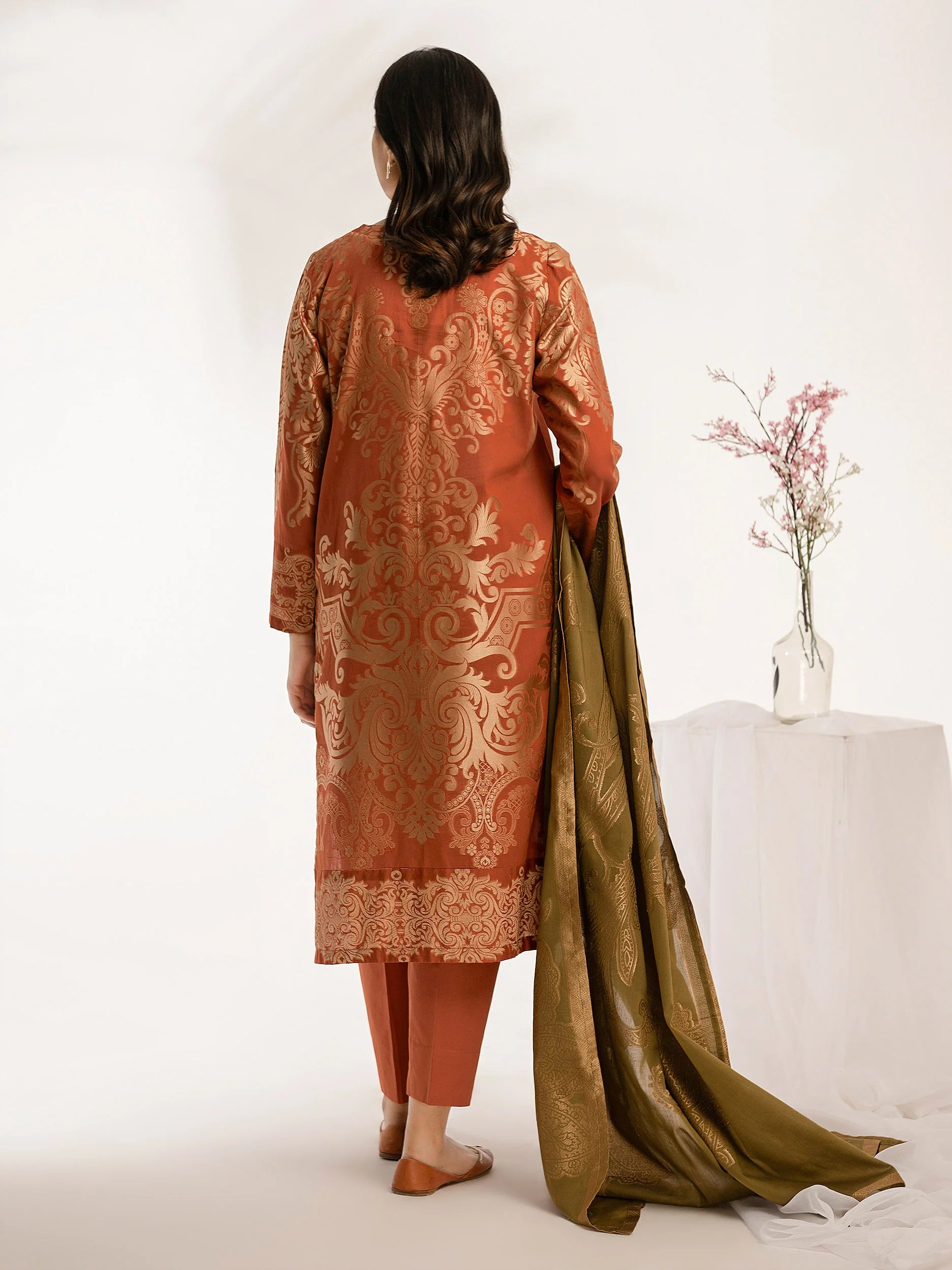 Limelight Orange Jacquard Embroidered 3-Piece Suit (P8772SU)