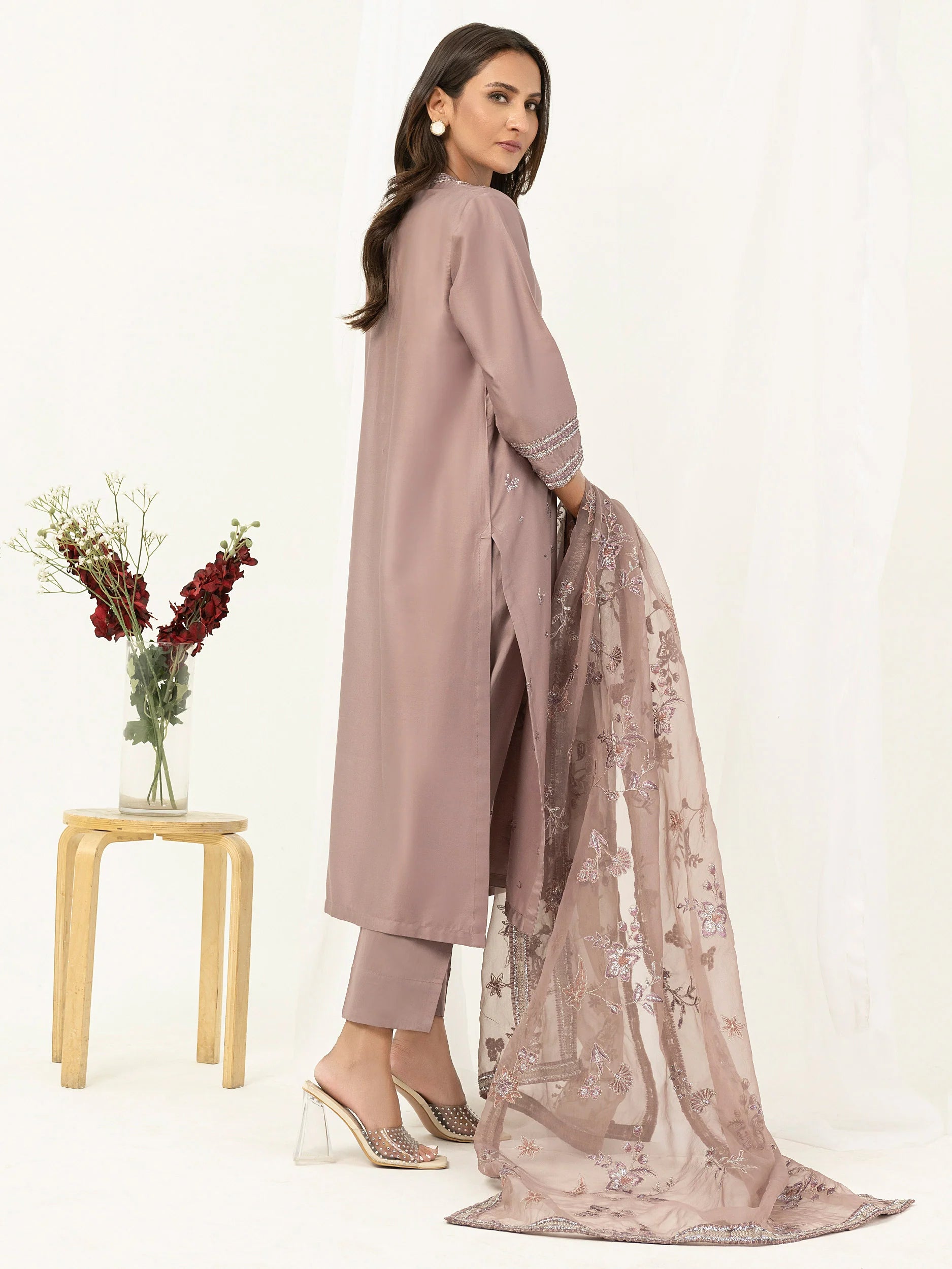 Limelight Tea-Pink Satin Embroidered 3-Piece Suit (P9207SU)