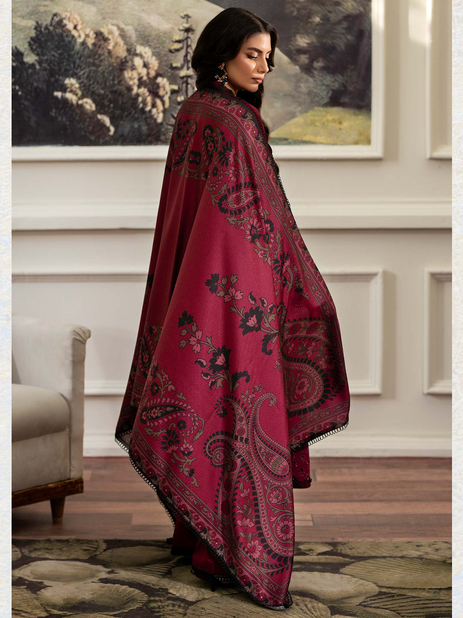 Ally's Dhanak Chikankari Maroon 3-Piece Suit (AL-DNK40)