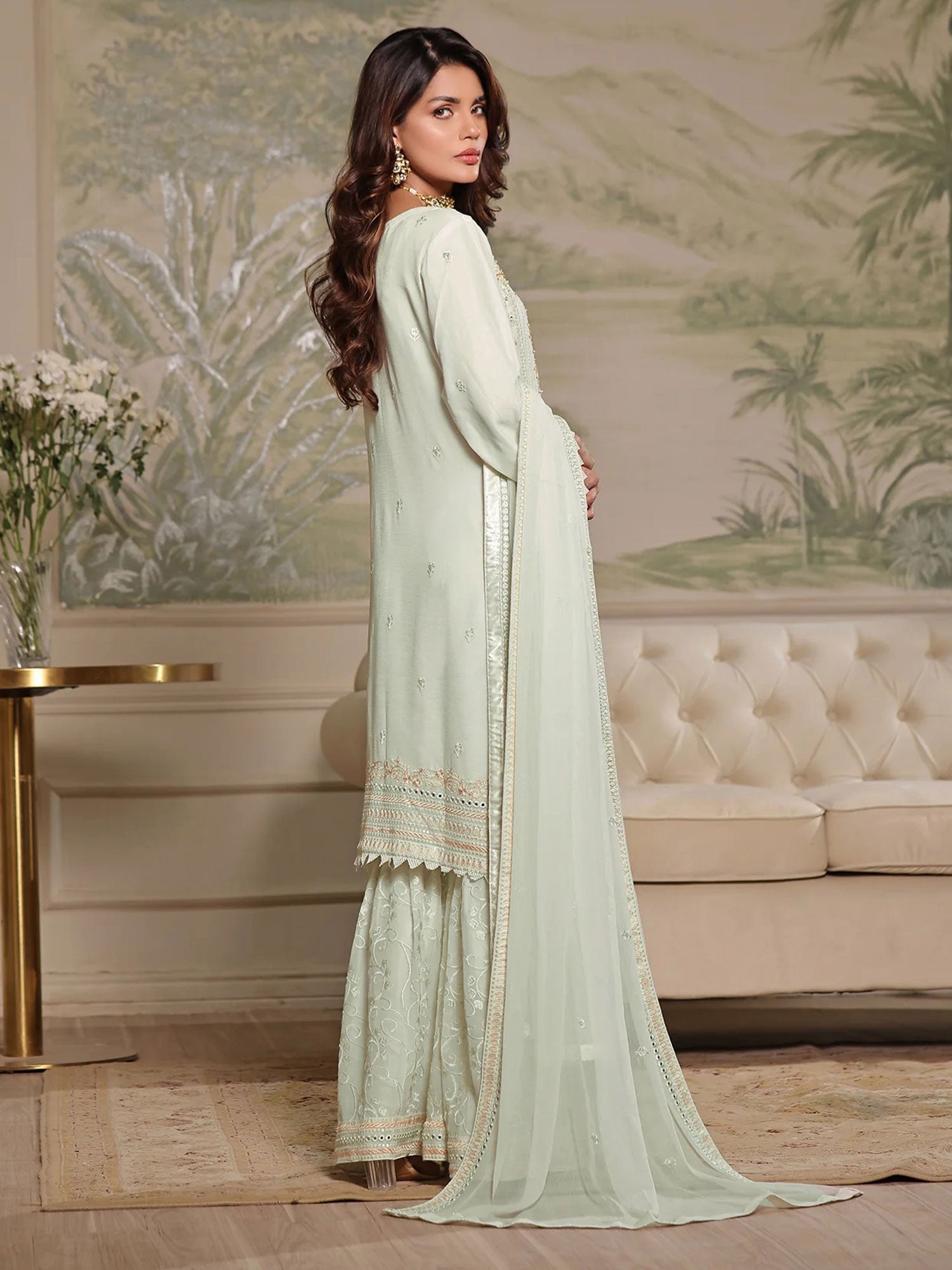 Wardah Uzair "Mirha" Luxury Embroidered Chiffon Suit - Crimson Elegance