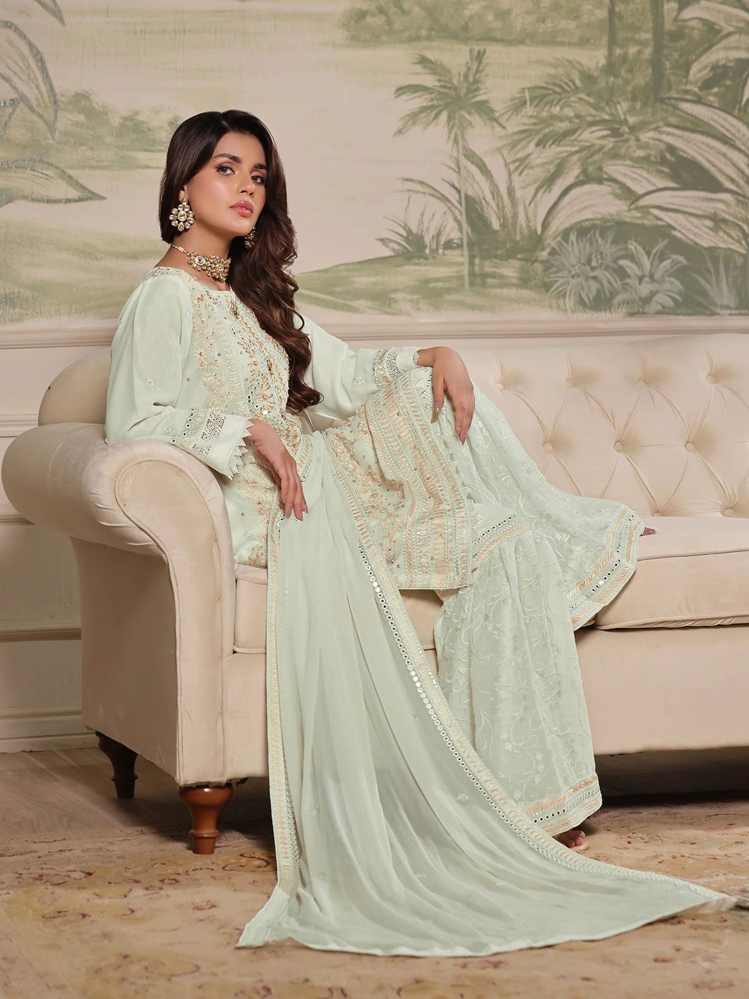 Wardah Uzair "Mirha" Luxury Embroidered Chiffon Suit - Crimson Elegance