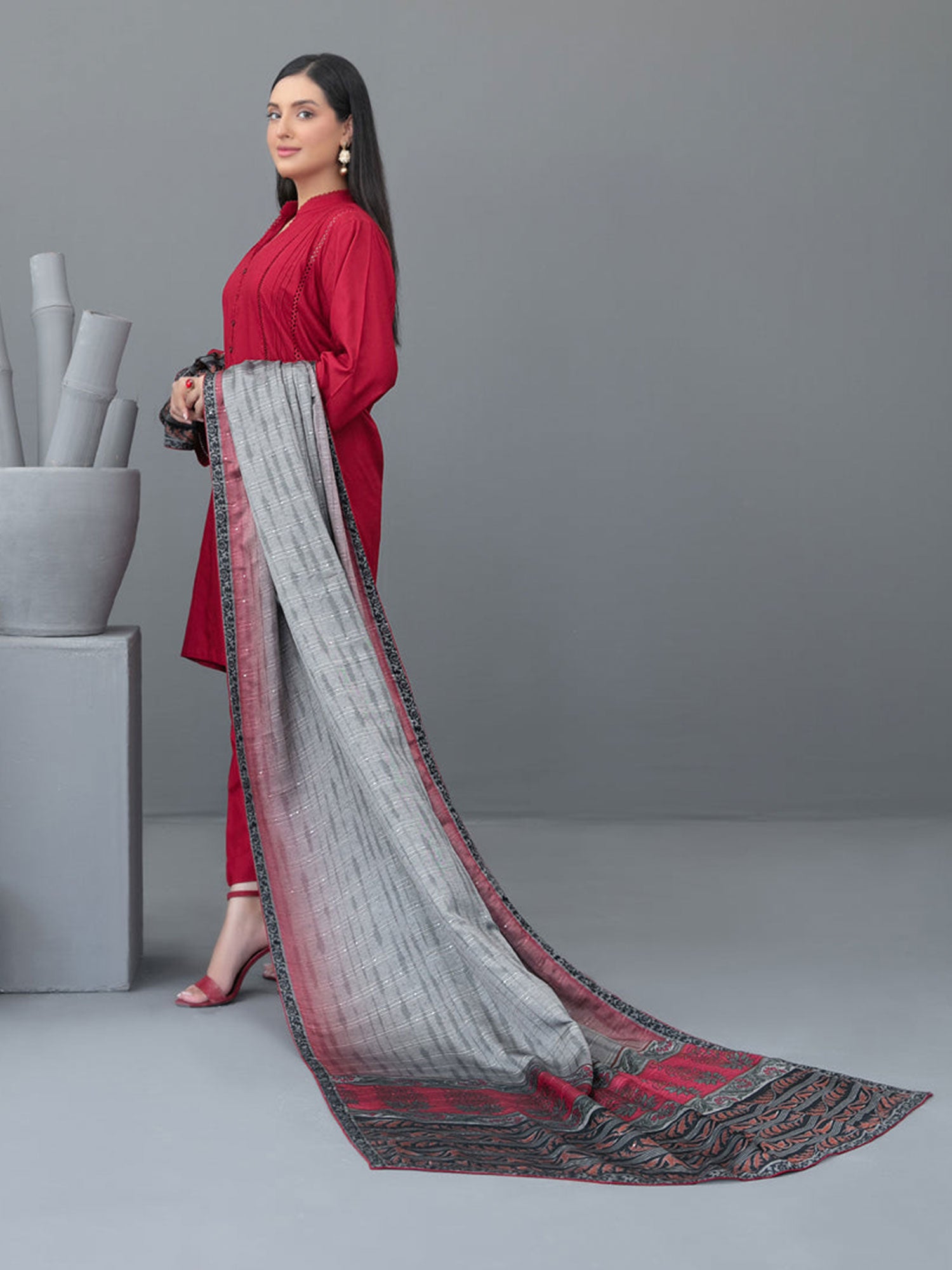 Tawakkal "Calico" Casual Staple Suit with Shawl (D3774) - Red