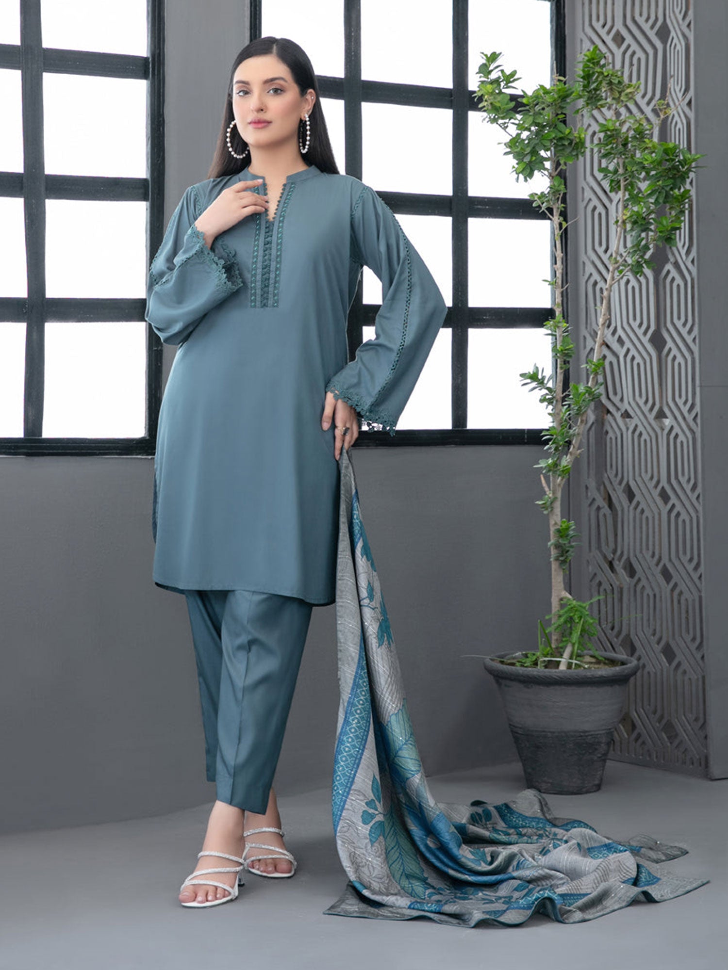 Tawakkal "Calico" Casual Staple Suit with Shawl (D3776) - Teal