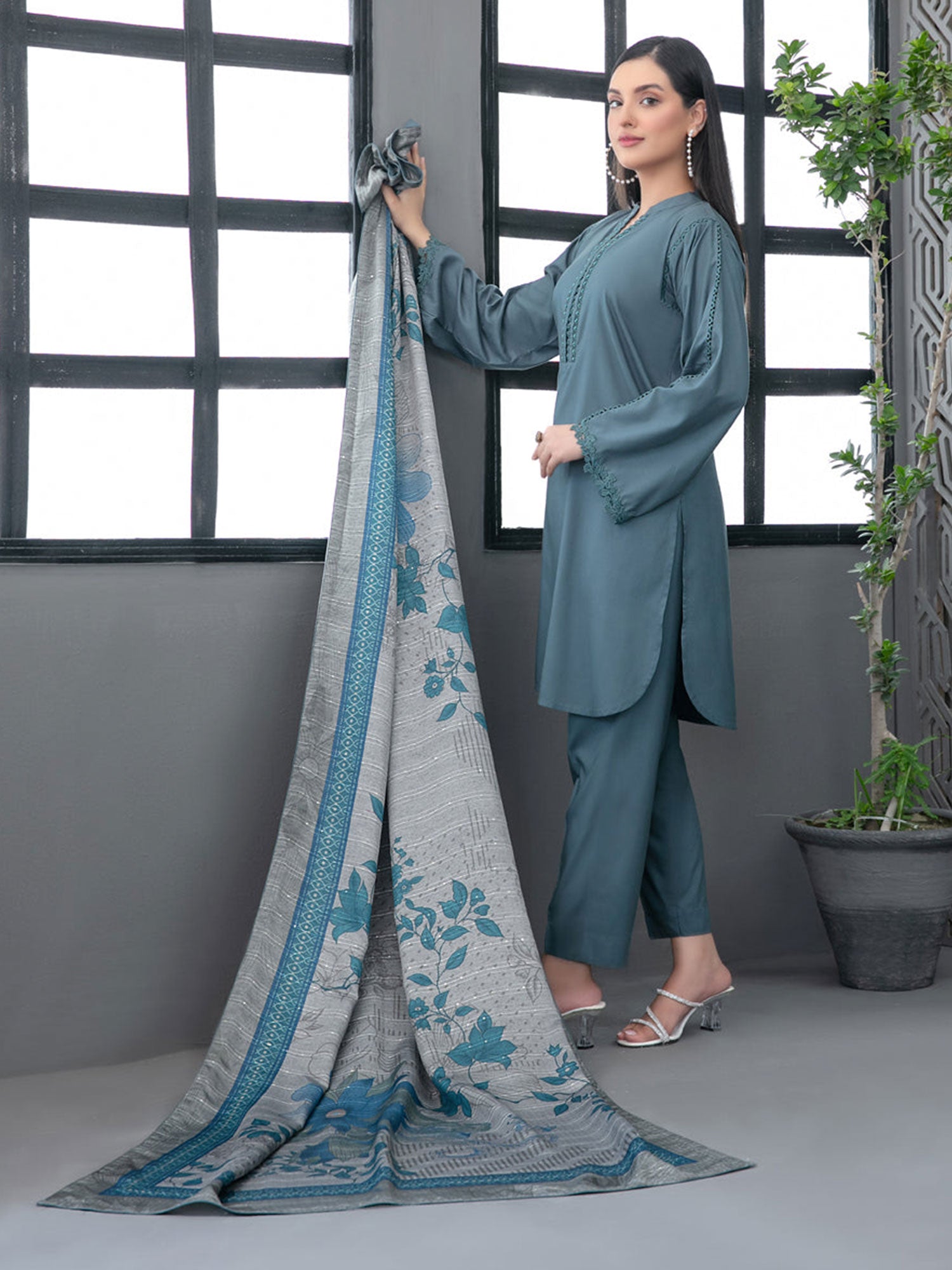 Tawakkal "Calico" Casual Staple Suit with Shawl (D3776) - Teal