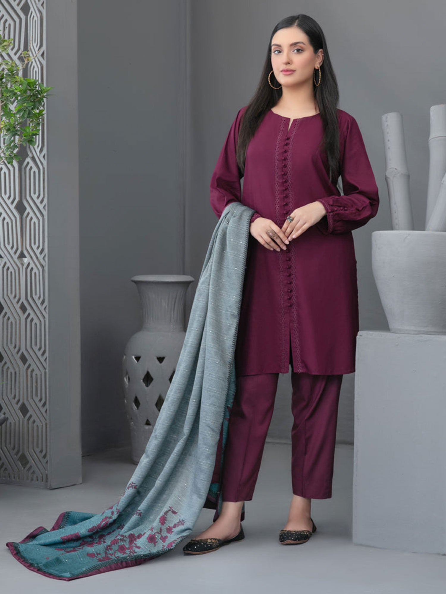 Tawakkal "Calico" Casual Staple Suit with Shawl (D3780) - Magenta