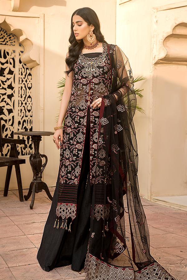 Maryam's Luxury Embroidered Chiffon Suit - Black