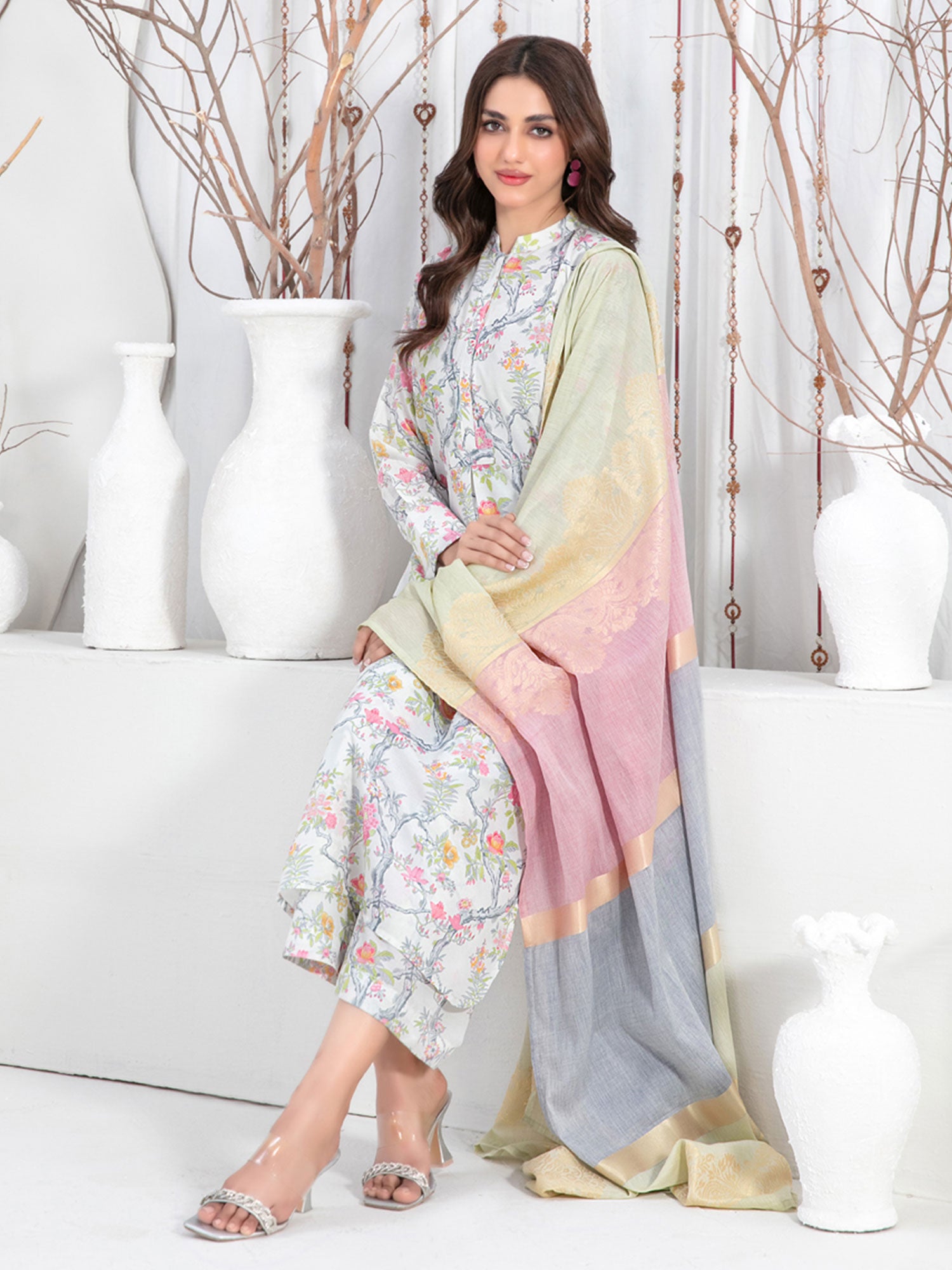 Tawakkal "Faza" White Swiss Lawn Suit (D1846)