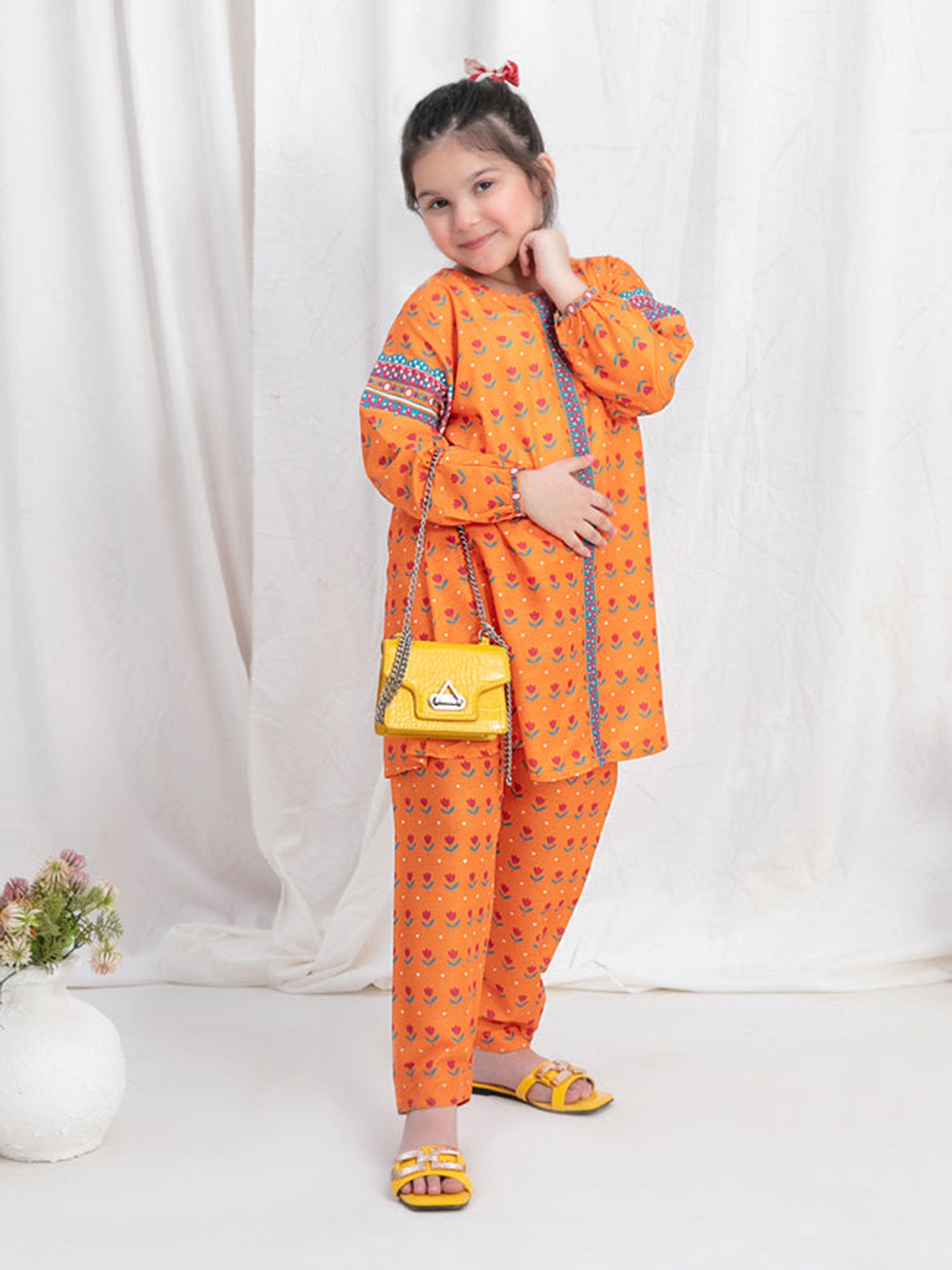 Tawakkal Kids "Little Dreamers" Orange Swiss 2-Piece Suit (D-2574)