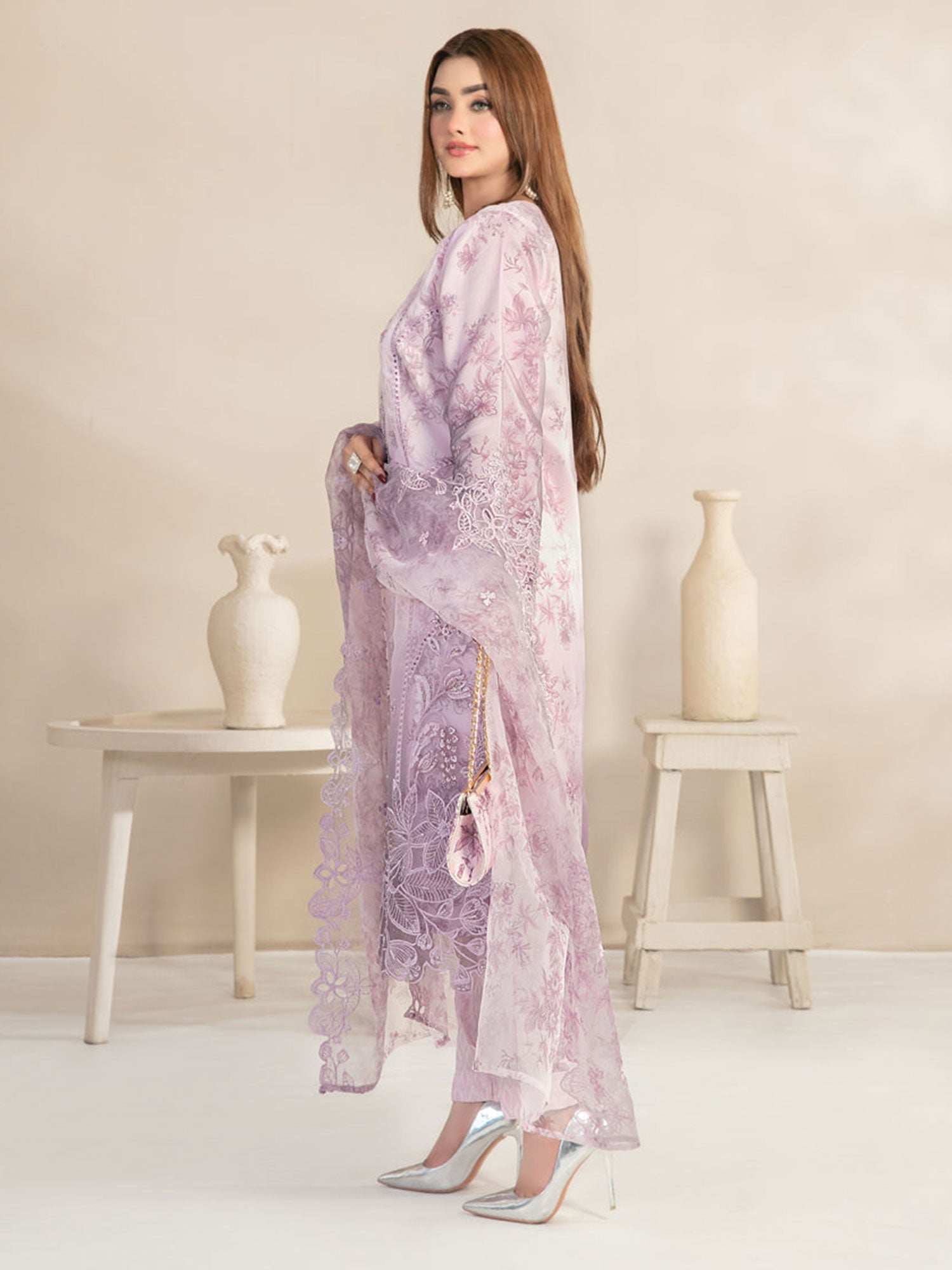 Tawakkal "Jahira" Embroidered Organza Suit (D3360) - Pink