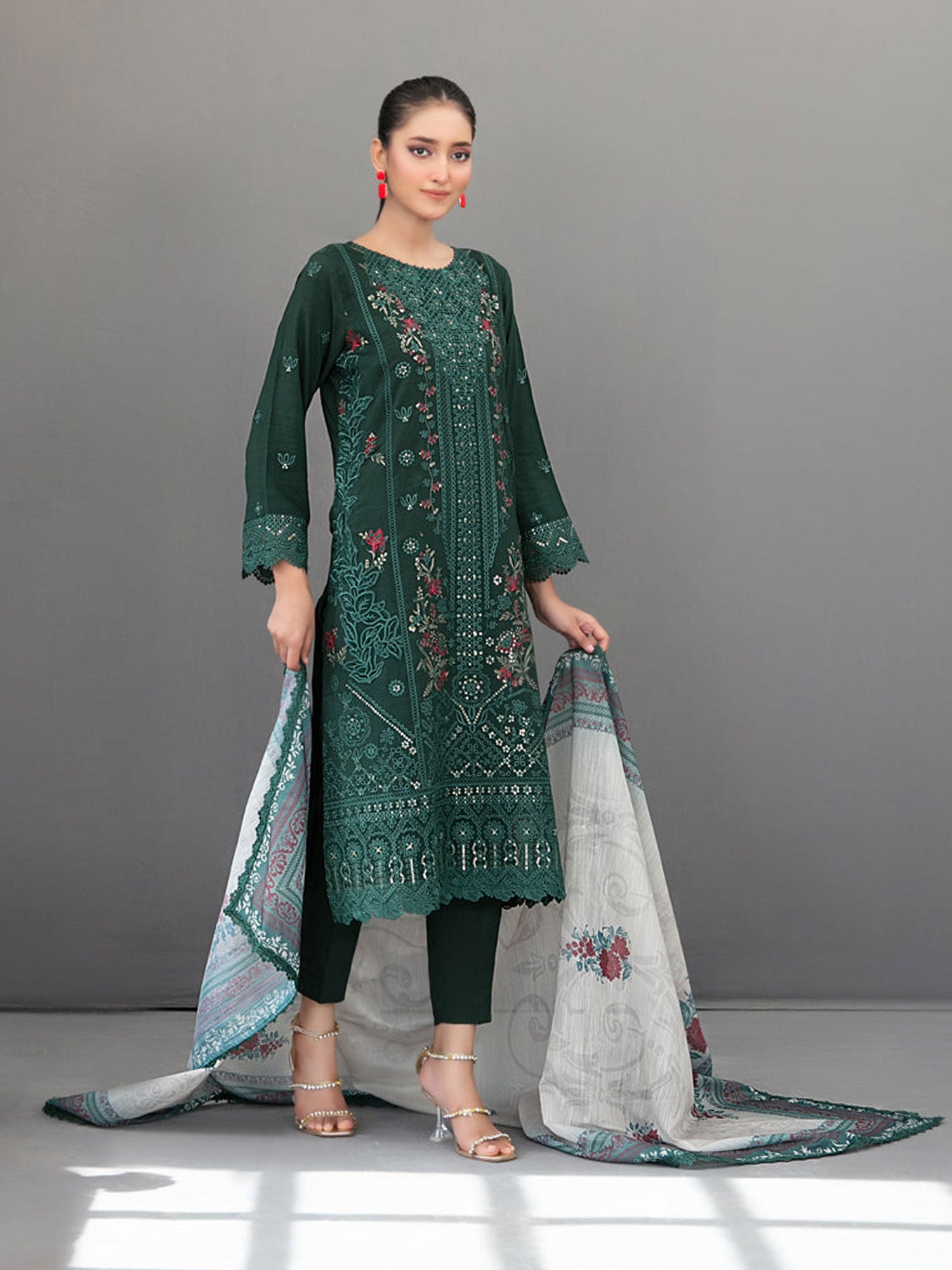 Tawakkal "Aezal" Semi-Stitched Embroidered Viscose Green Suit (D-3618)