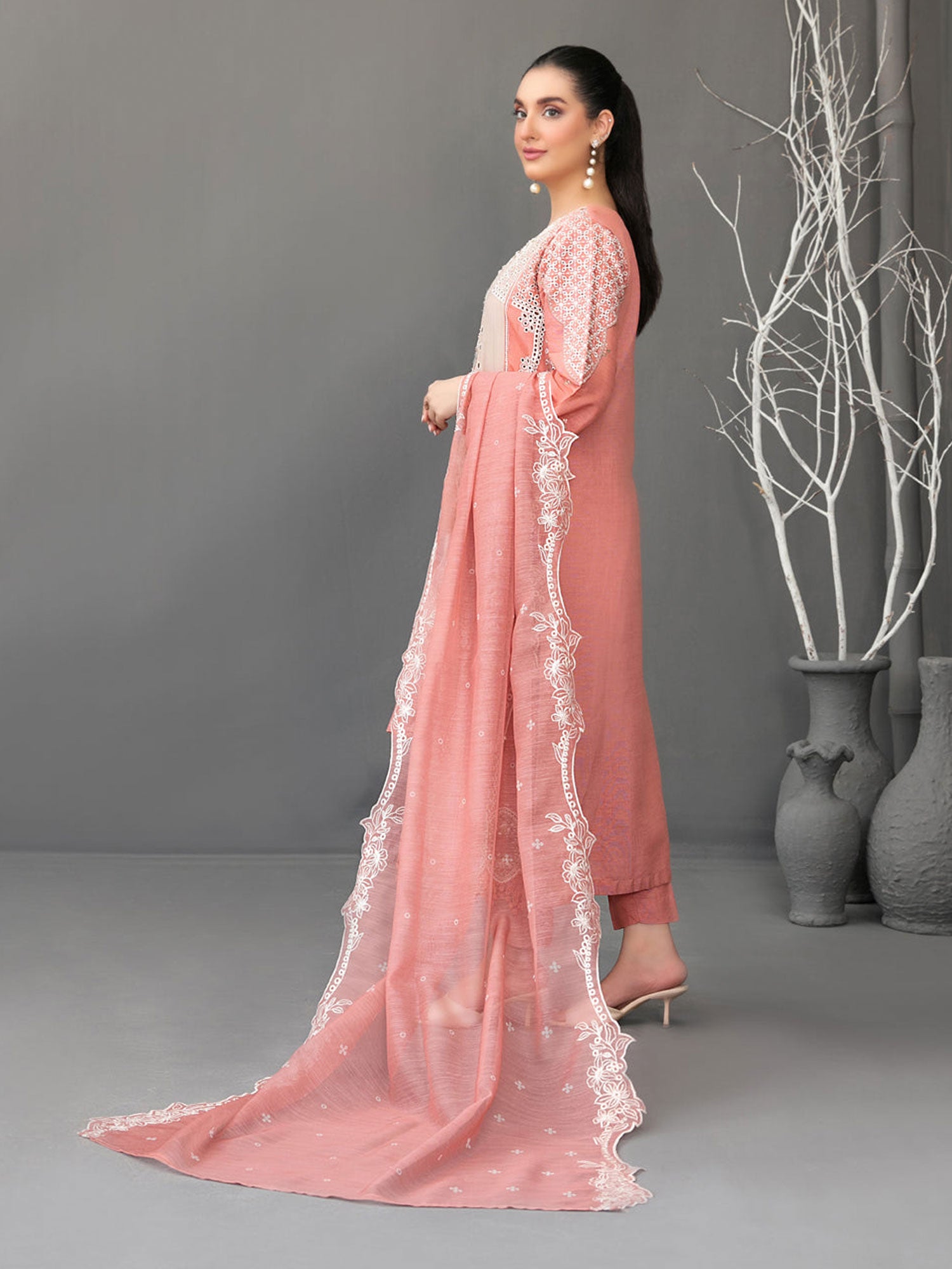 Tawakkal "Aezal" Semi-Stitched Embroidered Viscose Peach Suit (D-3619)