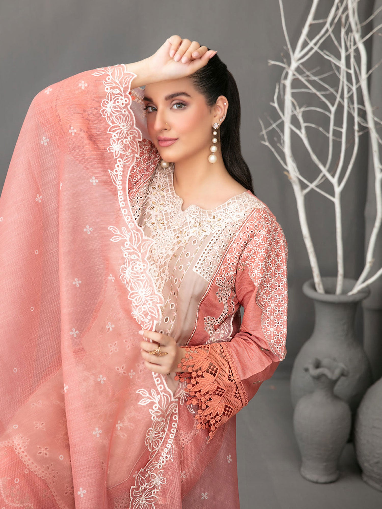 Tawakkal "Aezal" Semi-Stitched Embroidered Viscose Peach Suit (D-3619)