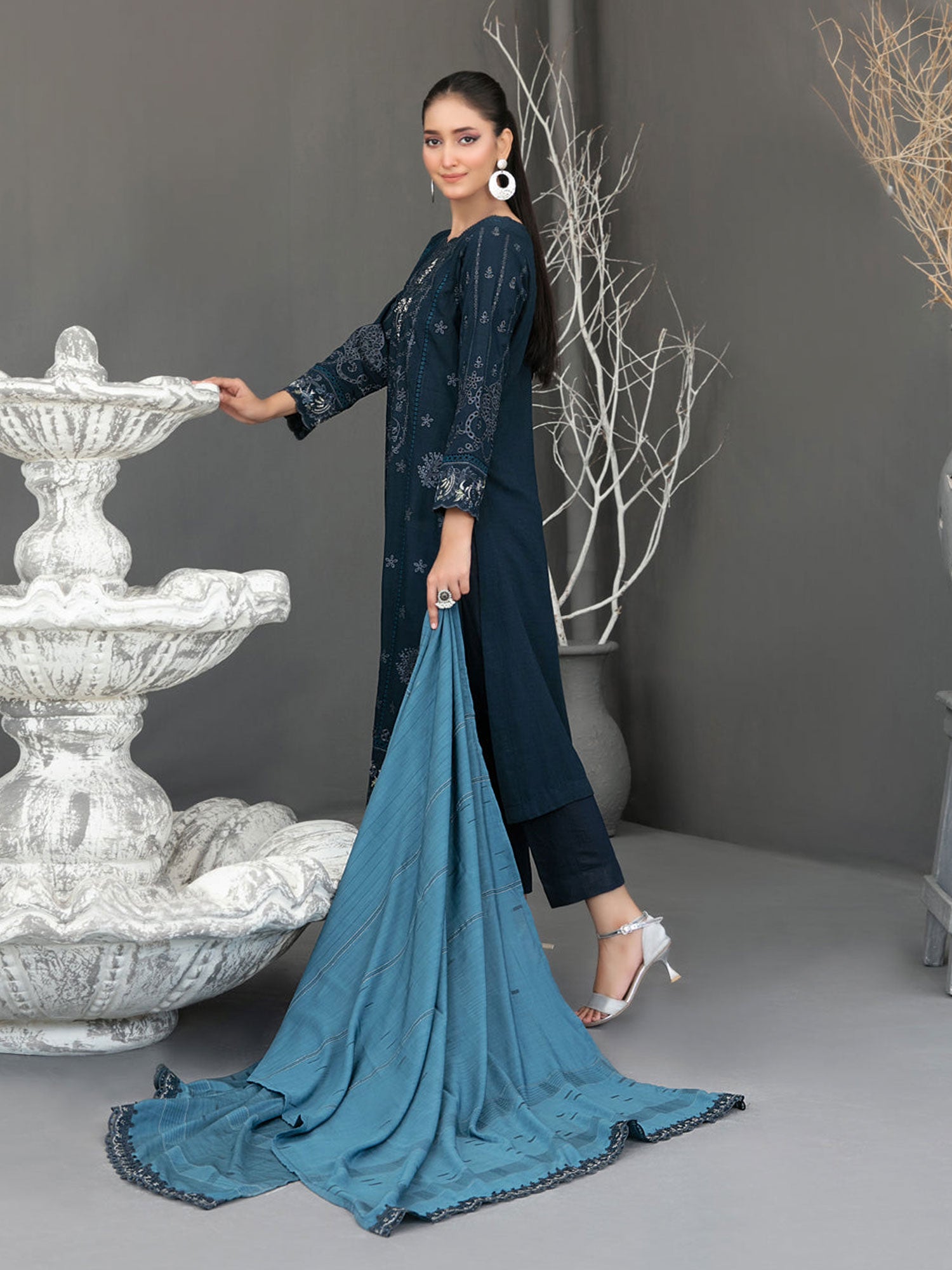 Tawakkal "Aezal" Semi-Stitched Embroidered Viscose Navy Suit (D-3621)