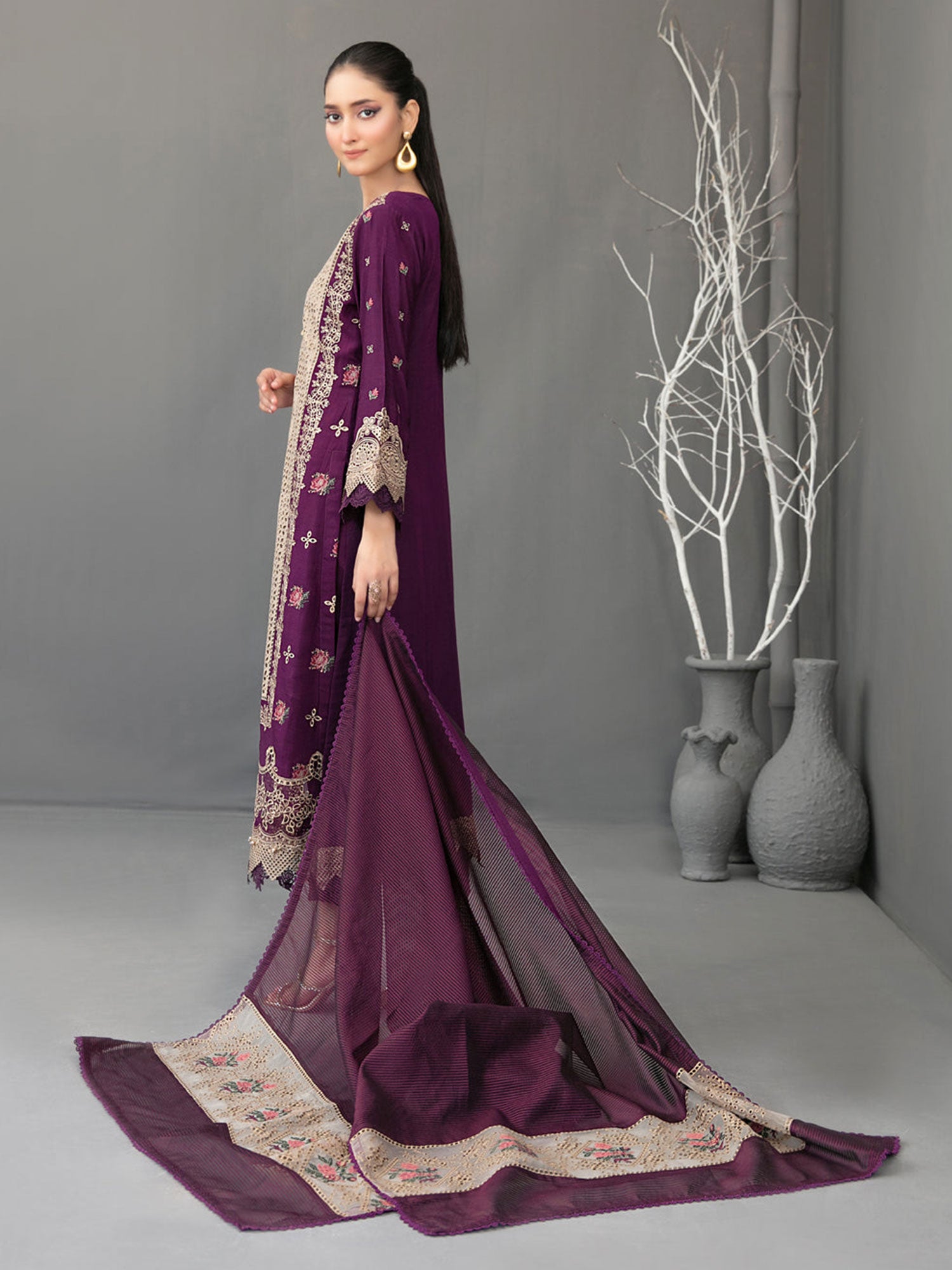 Tawakkal "Aezal" Semi-Stitched Embroidered Viscose Purple Suit (D-3624)