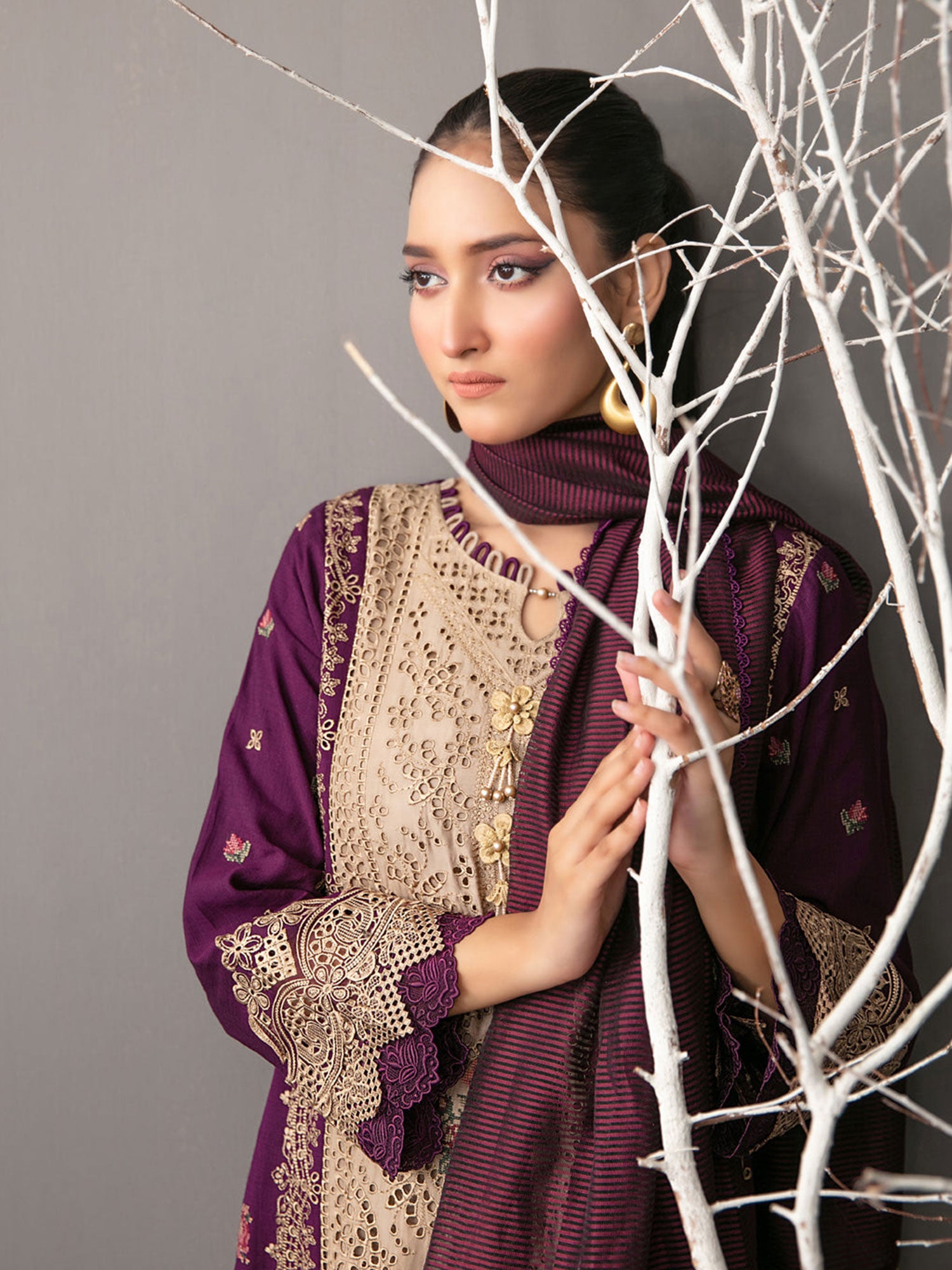 Tawakkal "Aezal" Semi-Stitched Embroidered Viscose Purple Suit (D-3624)