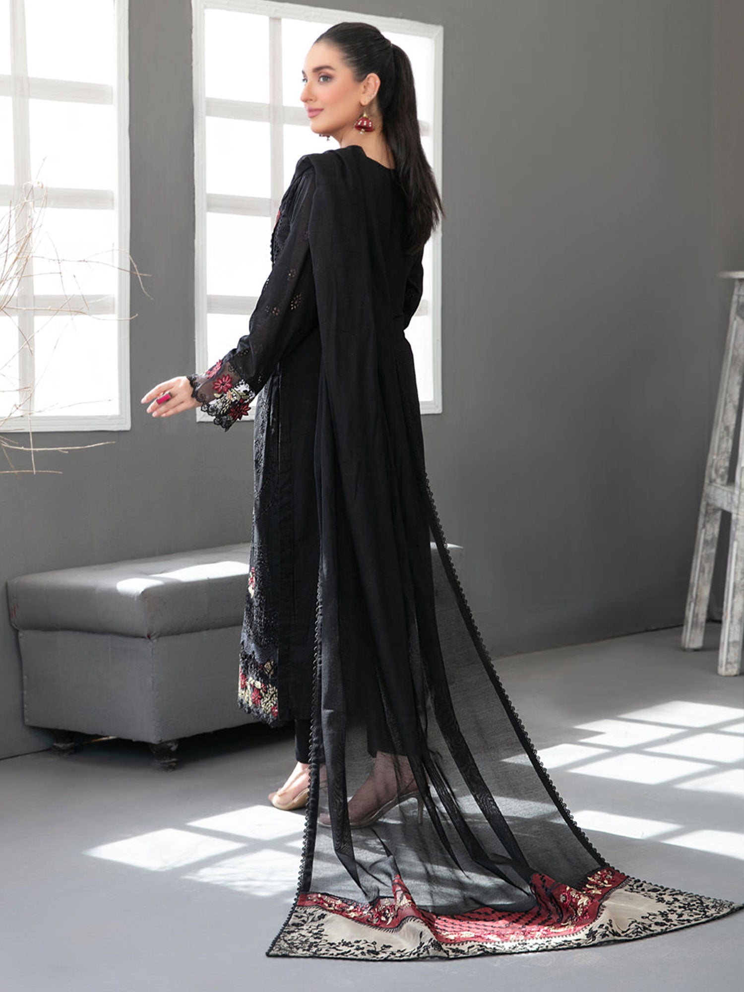 Tawakkal "Aezal" Semi-Stitched Embroidered Viscose Black Suit (D-3650)