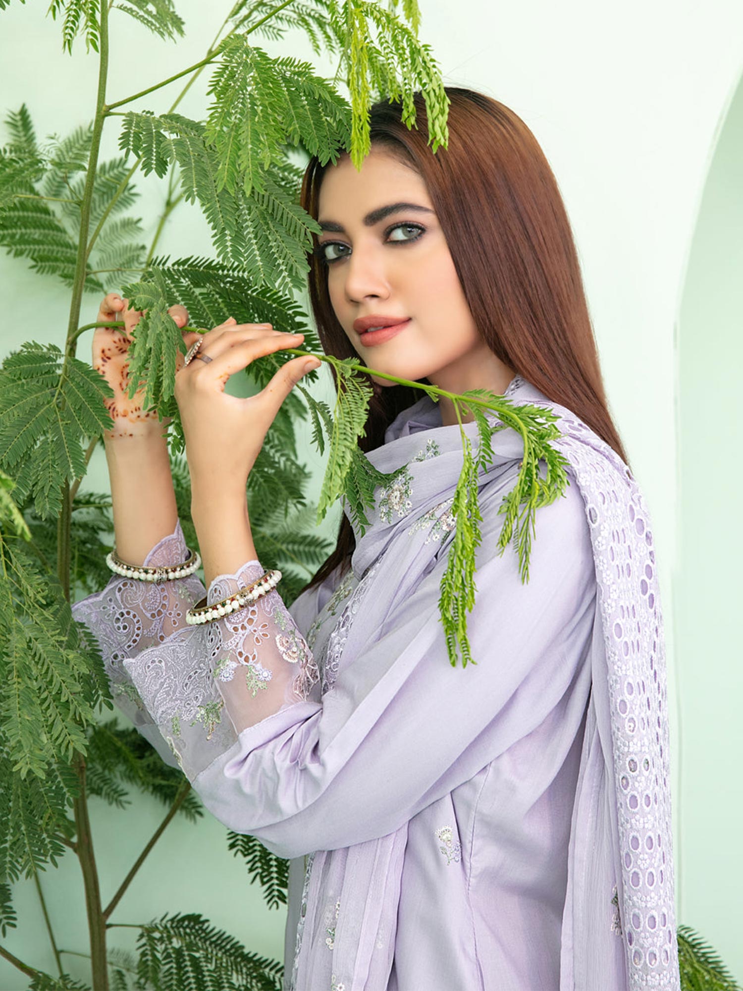 Tawakkal "Sihana" Embroidered Staple Linen Suit (D3913) - Lilac