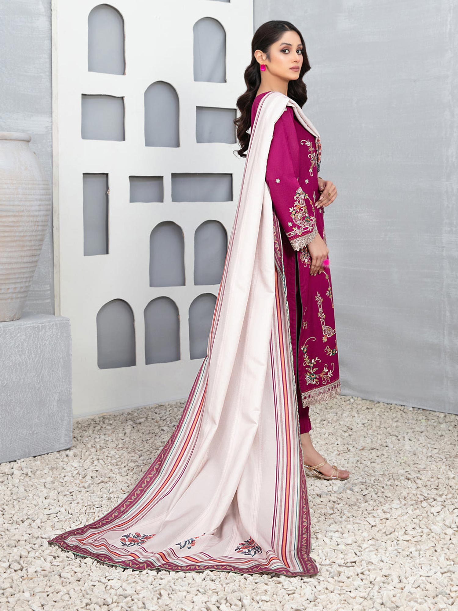 Tawakkal "Muhsina" Staple Linen 3-Piece Suit (D5492) - Hot Pink