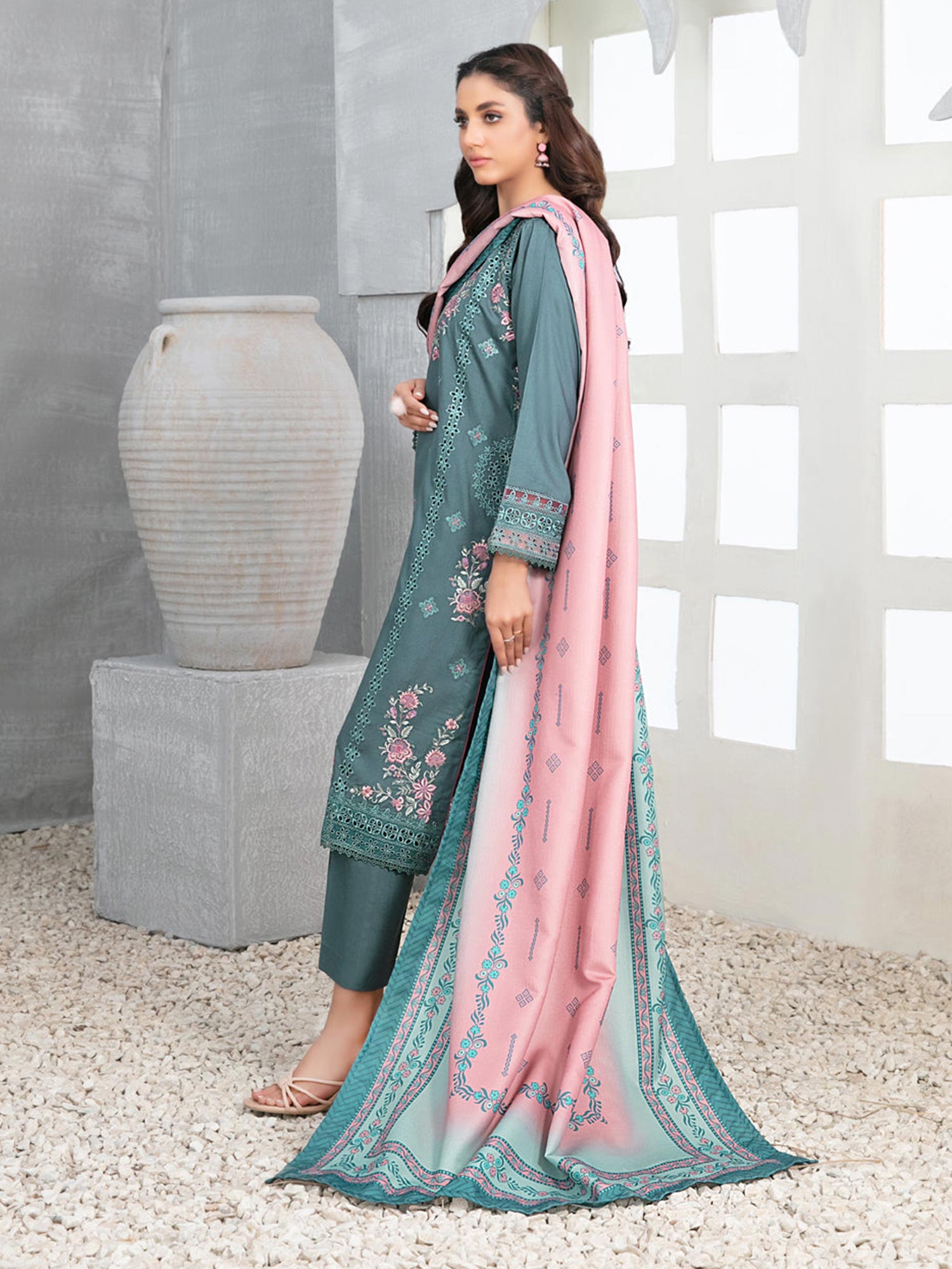 Tawakkal "Muhsina" Staple Linen 3-Piece Suit (D5493) - Dusty Teal