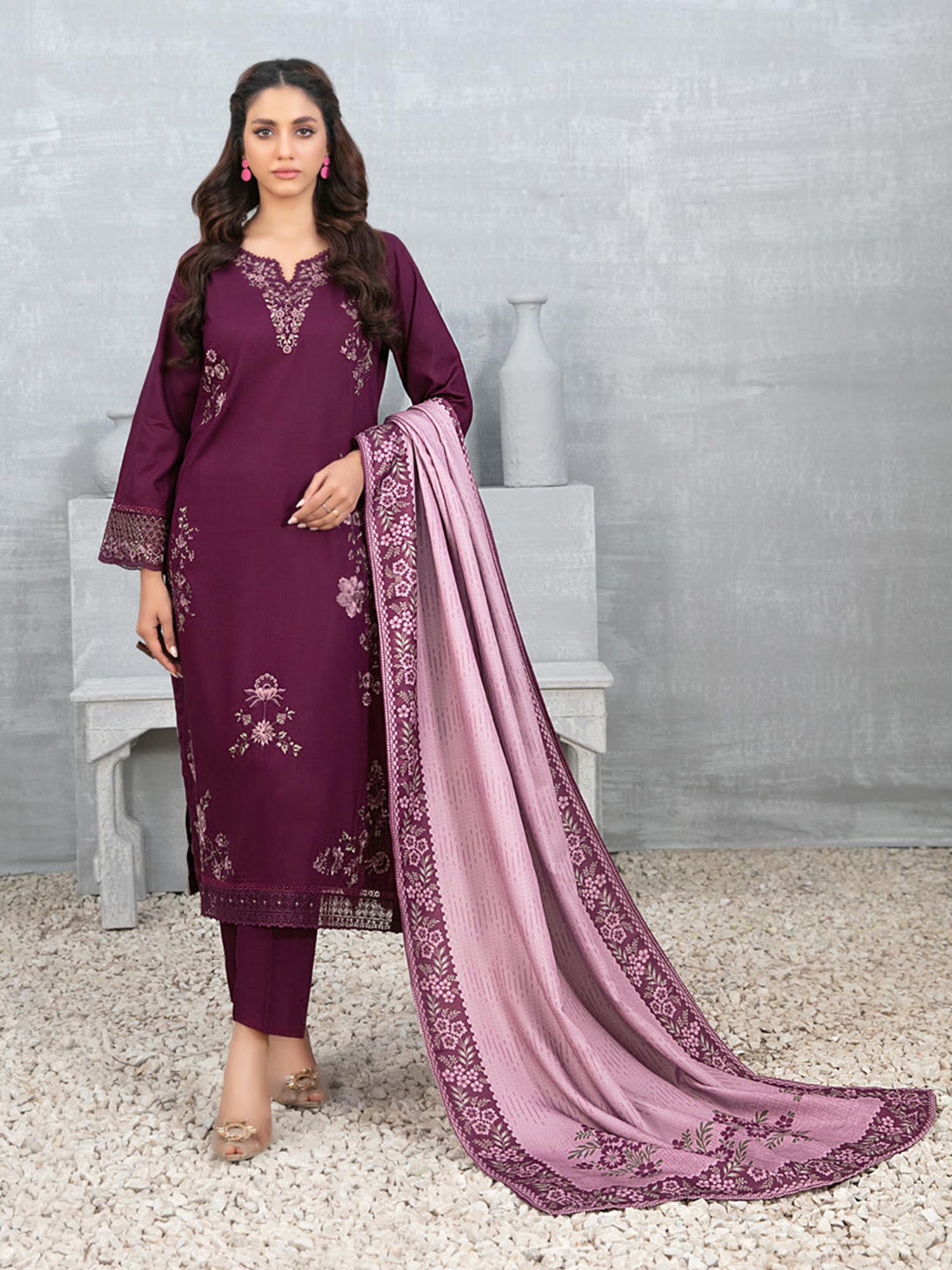 Tawakkal "Muhsina" Staple Linen 3-Piece Suit (D5494) - Plum