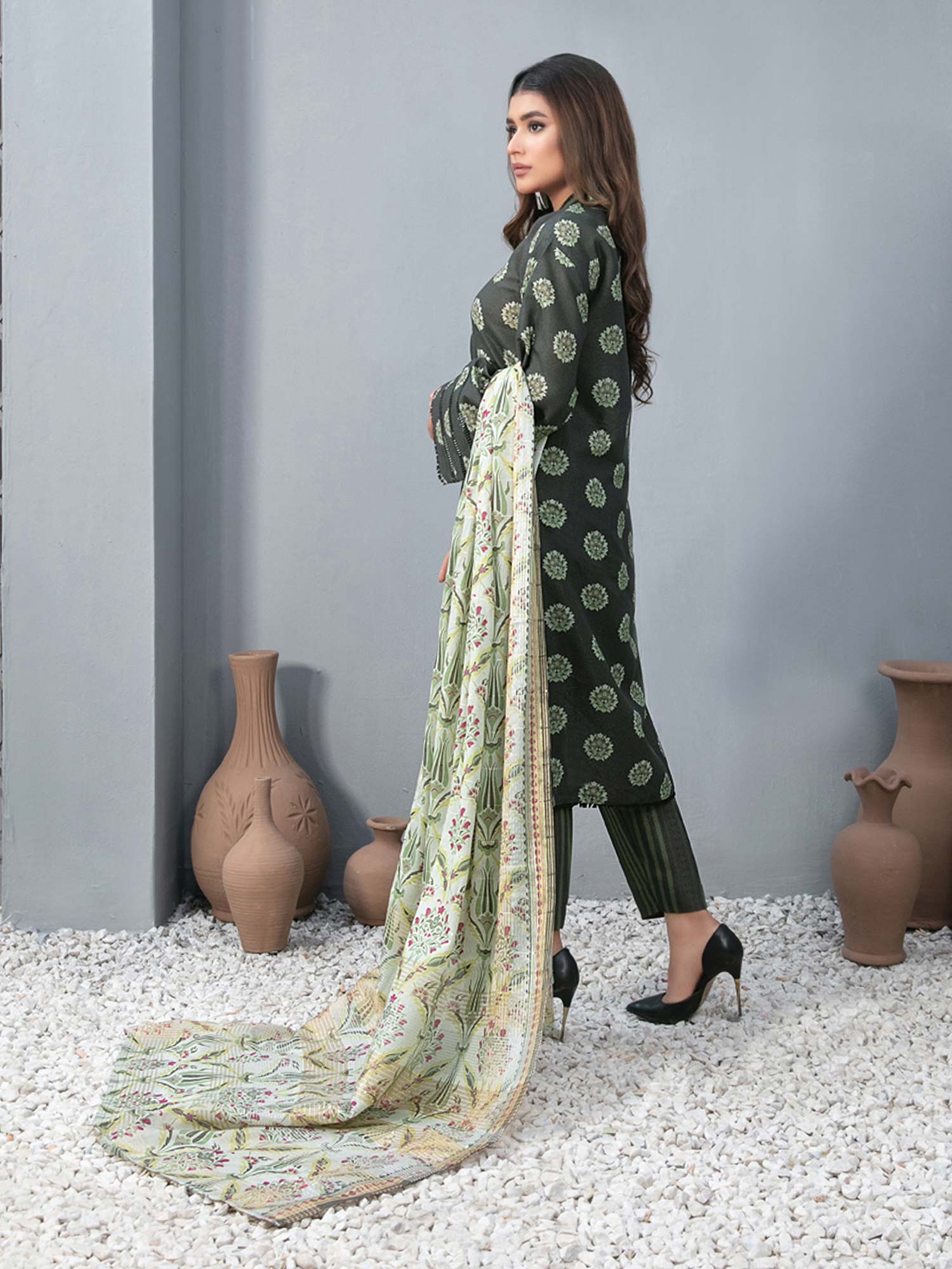 Tawakkal "Ayemal" Dark Green Chamak Masoori-Linen Suit (D9513)