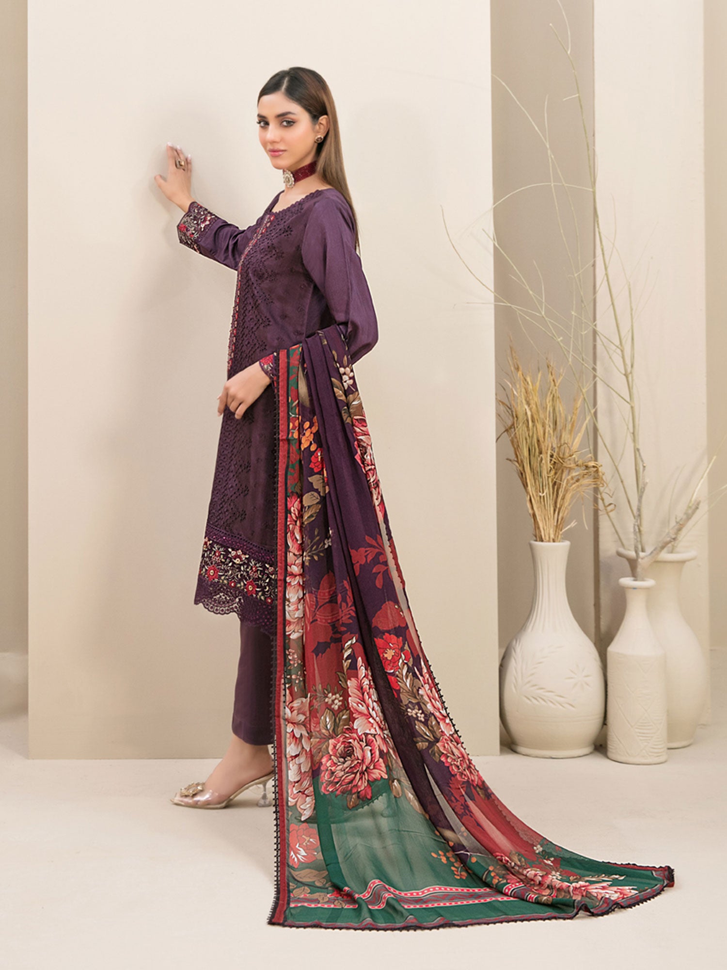 Tawakkal "Feeha" Fancy Embroidered Schiffli Suit (D9646) - Purple