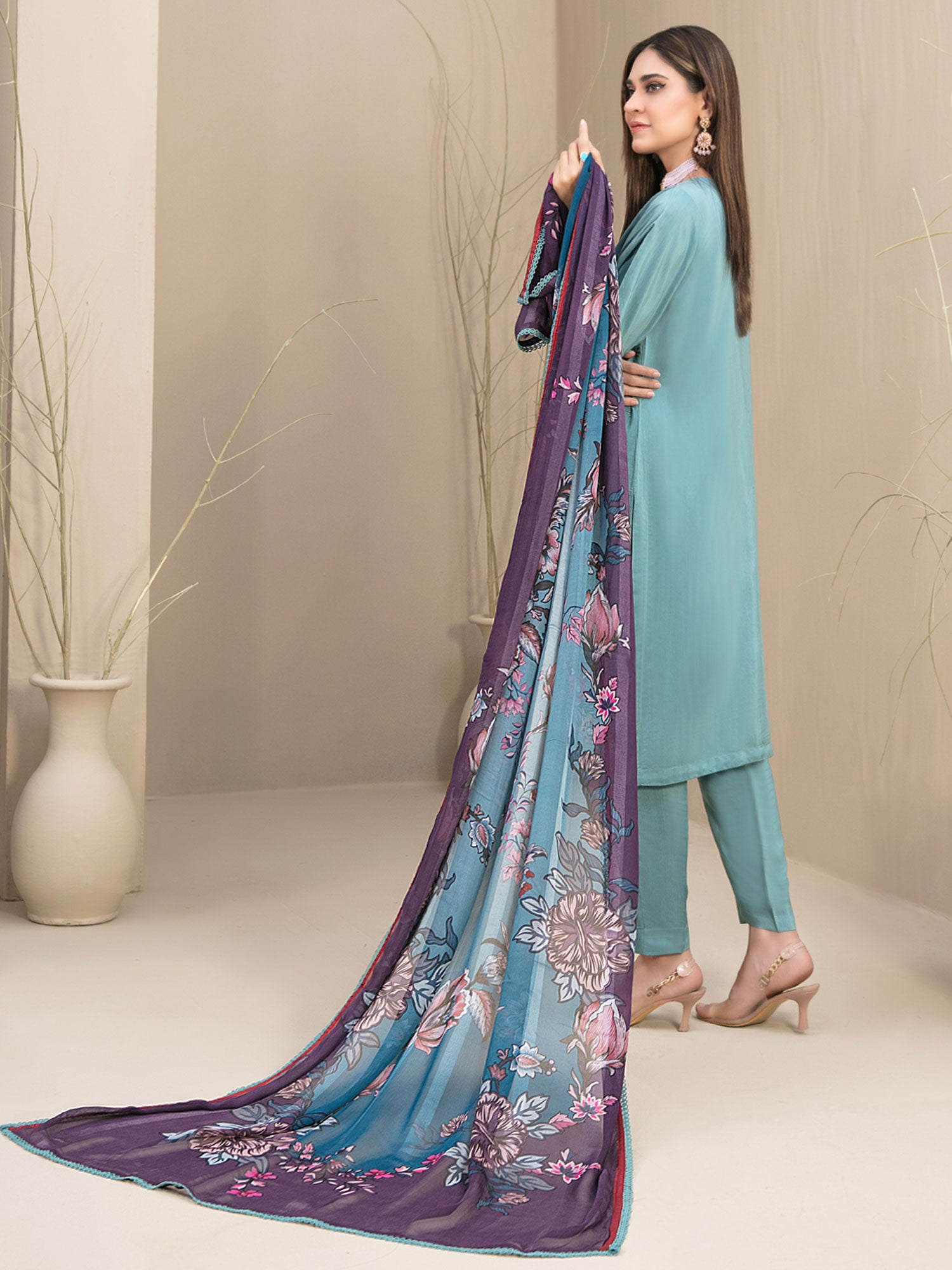 Tawakkal "Feeha" Fancy Embroidered Schiffli Suit (D9647) - Sea Green